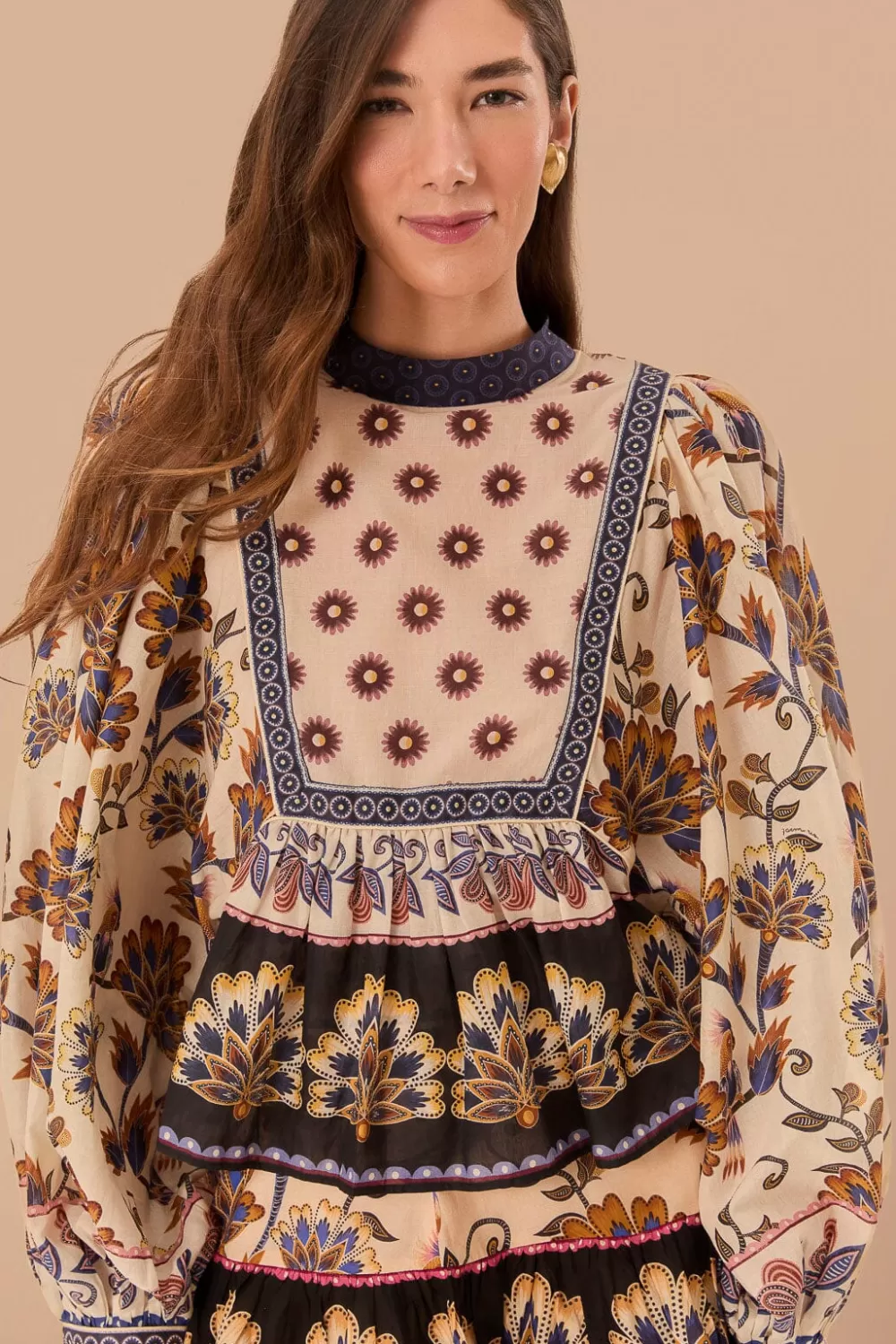 Cream Ainika Maxi Floral Blouse | FARM Rio Fashion