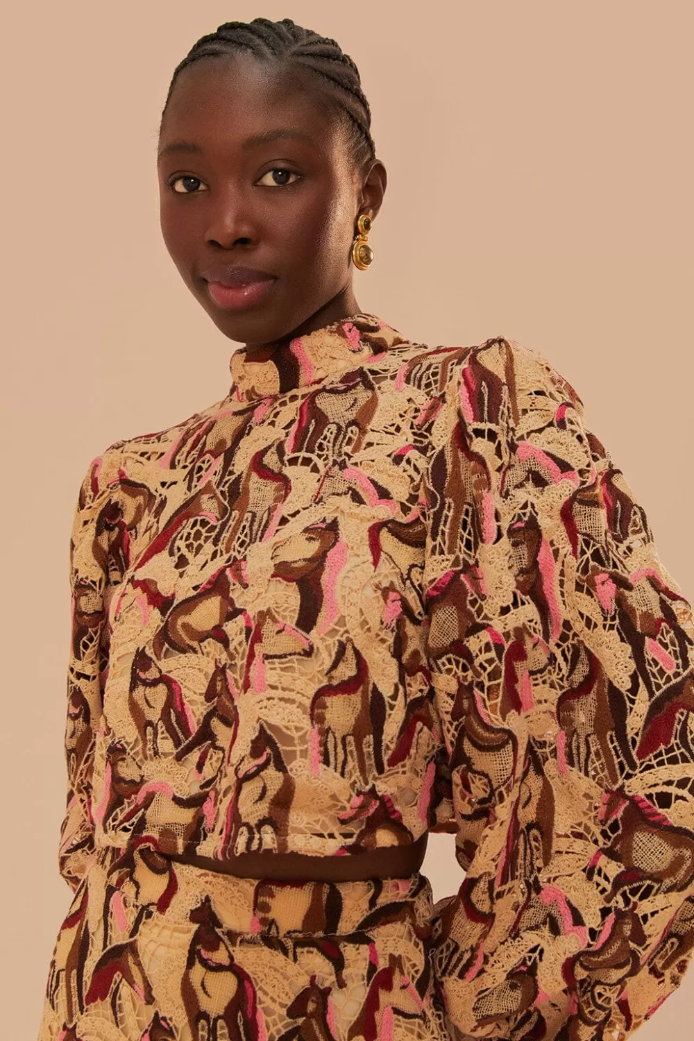 Cream Horses Guipure Blouse | FARM Rio Sale