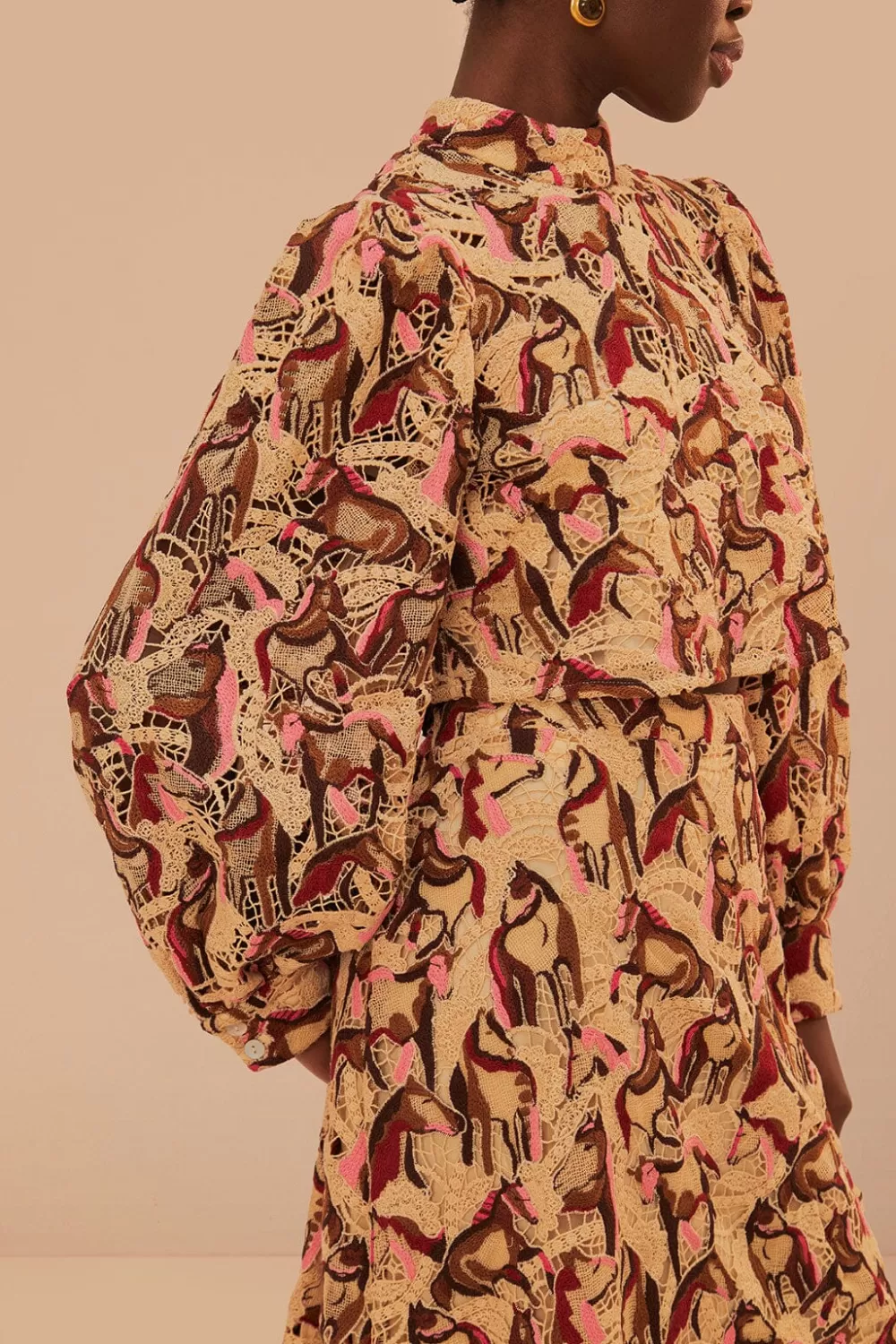 Cream Horses Guipure Blouse | FARM Rio Sale