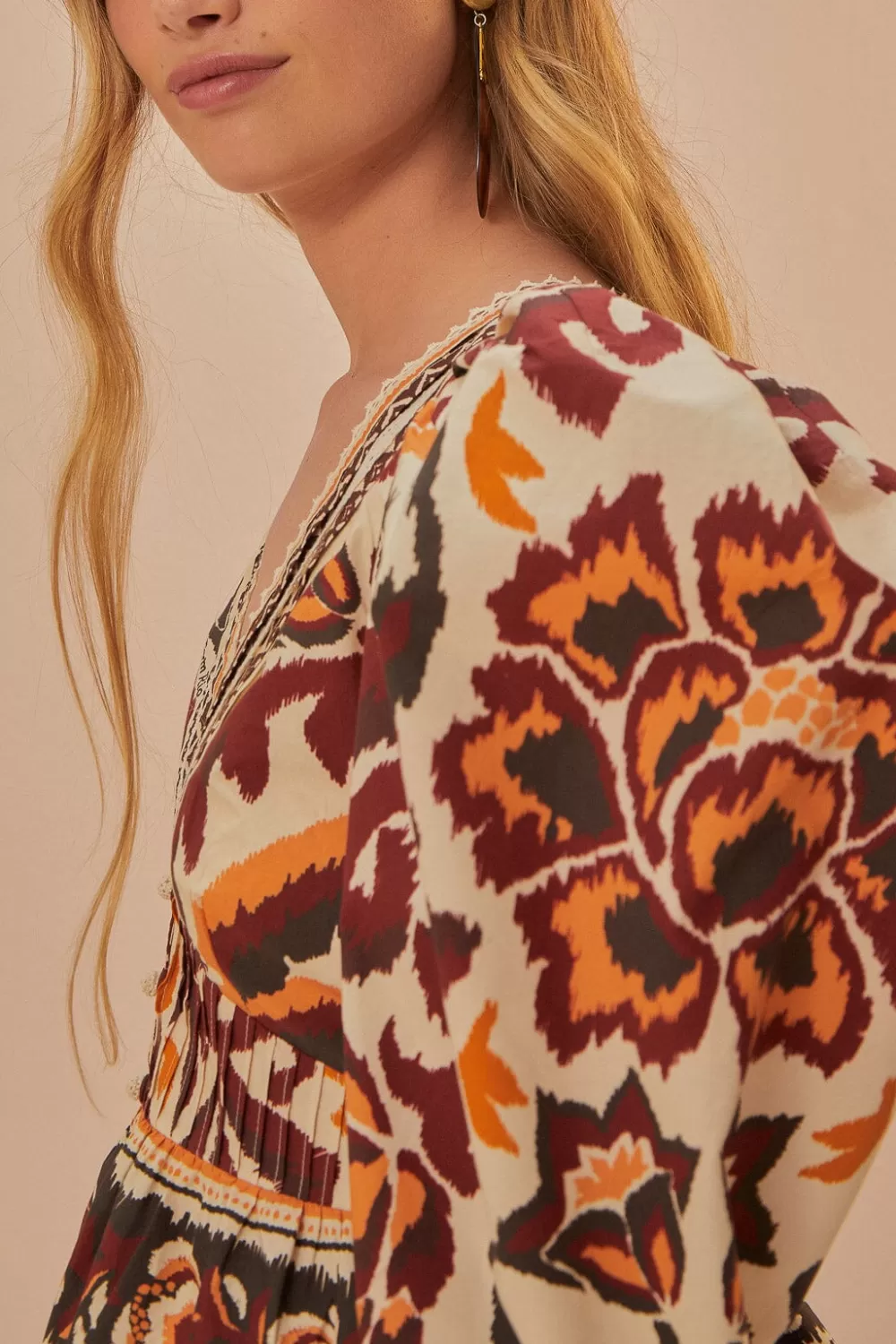 Cream Toucans Scarf Puff Sleeve Blouse | FARM Rio Fashion