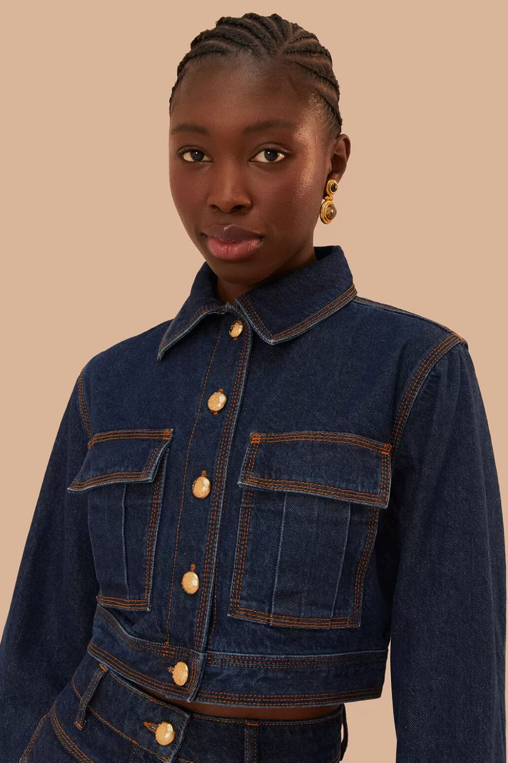 Dark Denim Cropped Jacket | FARM Rio Discount