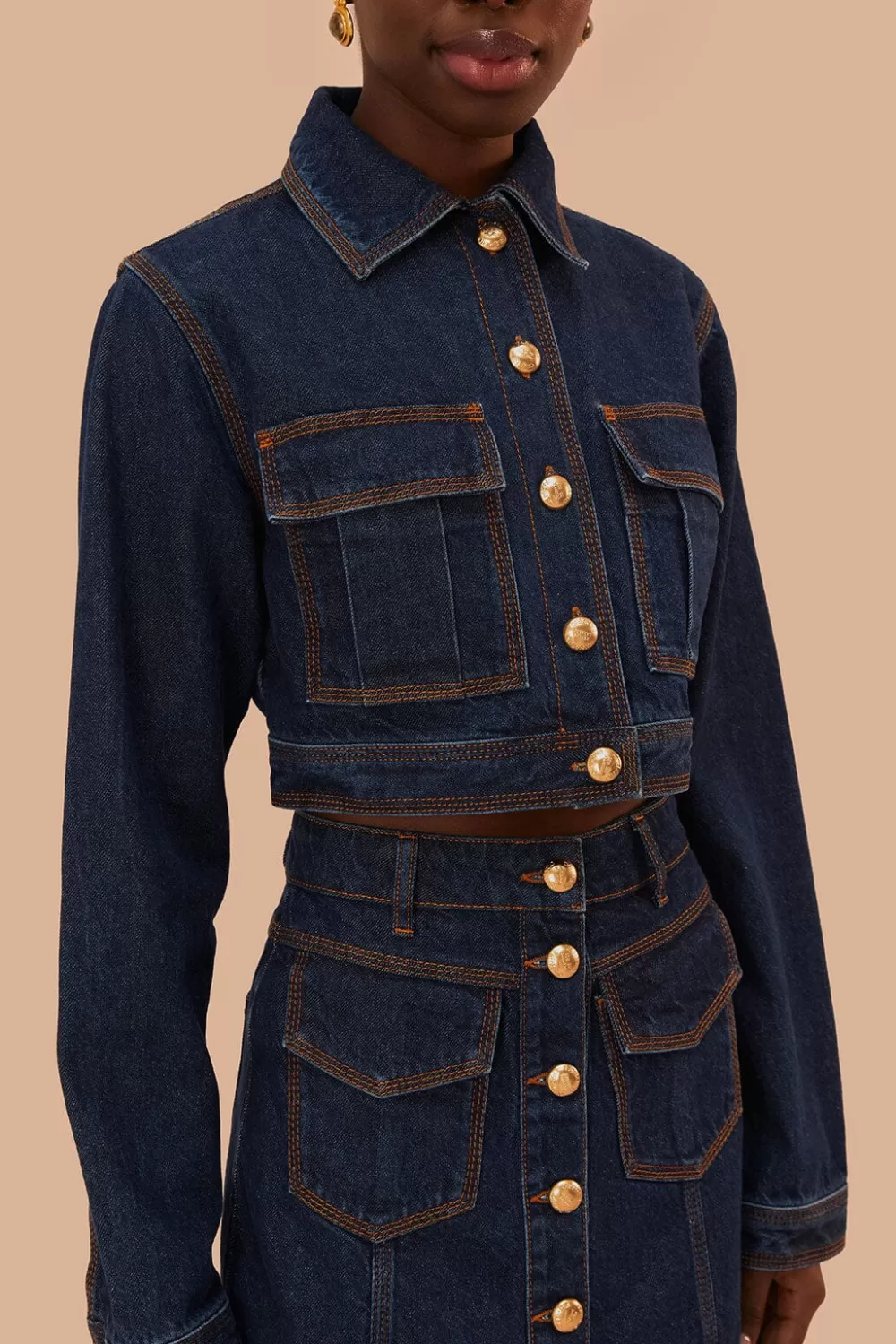 Dark Denim Cropped Jacket | FARM Rio Discount