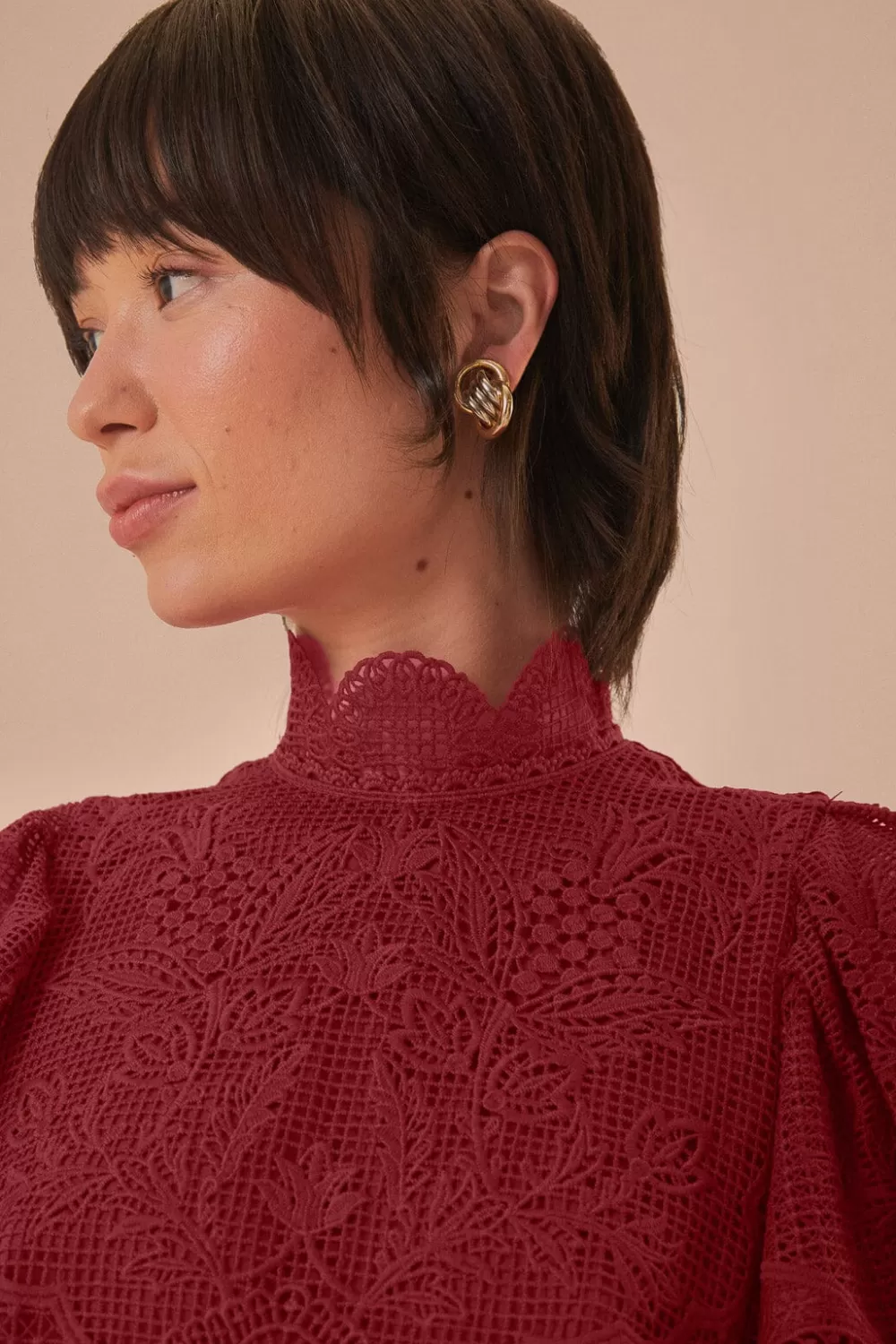 Dark Magenta Guipire Cut-Out Midi Dress | FARM Rio Flash Sale