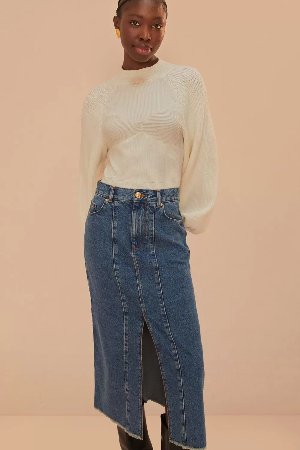 Denim Low Waist Midi Skirt | FARM Rio Flash Sale