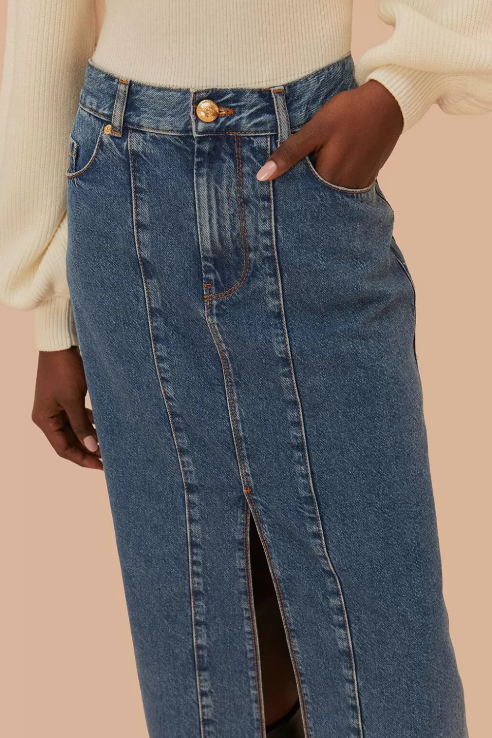 Denim Low Waist Midi Skirt | FARM Rio Flash Sale
