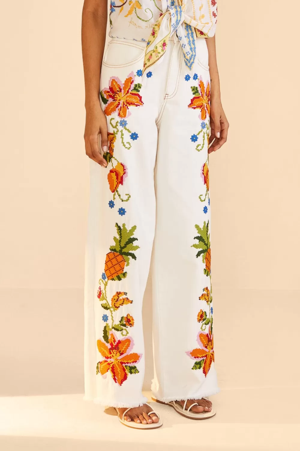Embroidered Floral Twill Pants | FARM Rio New