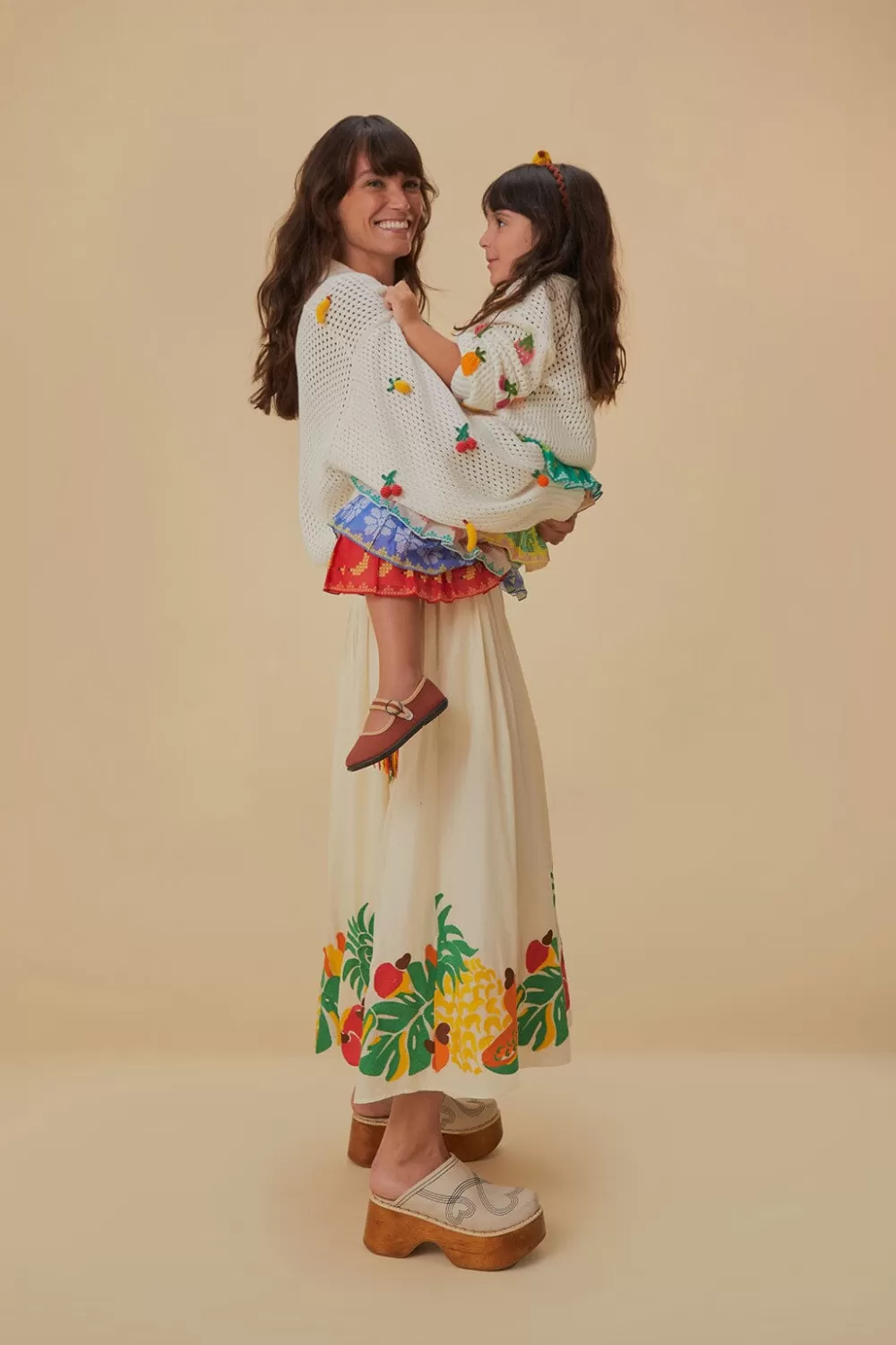 Embroidered Fruits Side Bow Midi Skirt | FARM Rio Hot