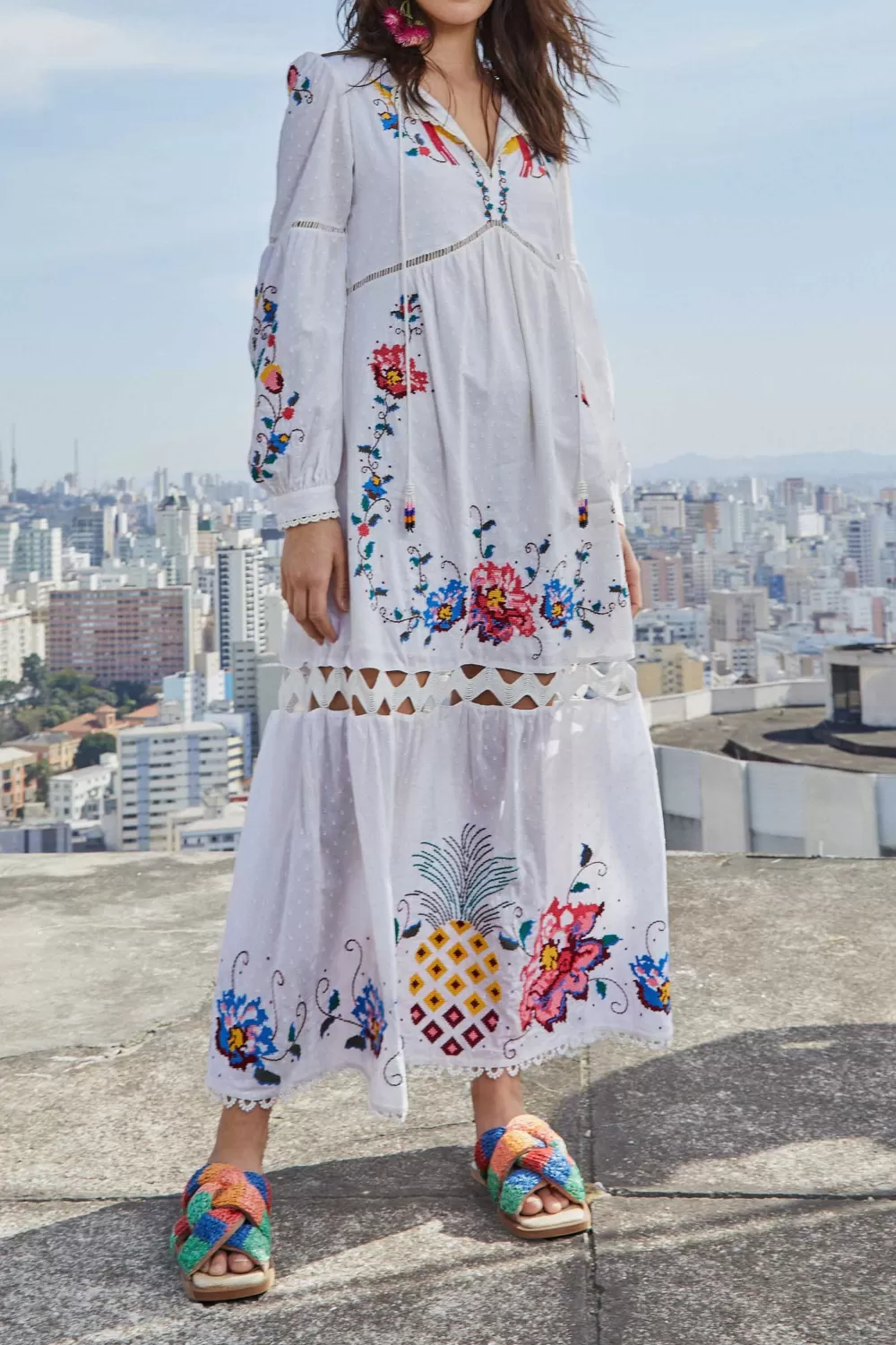 Embroidered Maxi Dress | Macaw Cross Stitch | FARM Rio Outlet