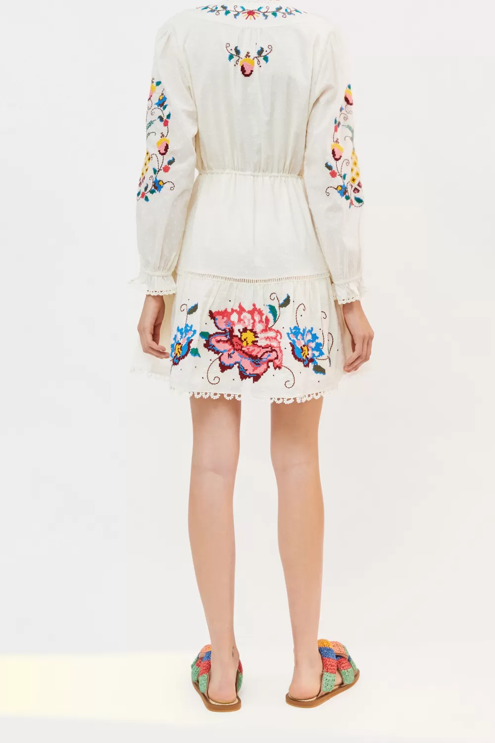 Embroidered Mini Dress | Macaw Cross Stitch | FARM Rio New