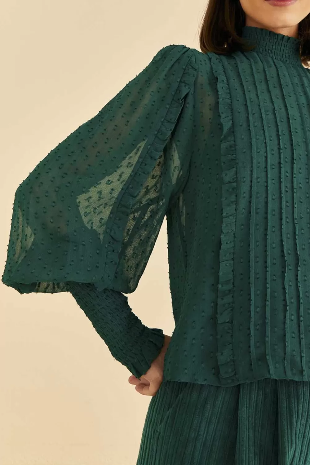 Emerald Ruffle Long Sleeve Blouse | FARM Rio Best