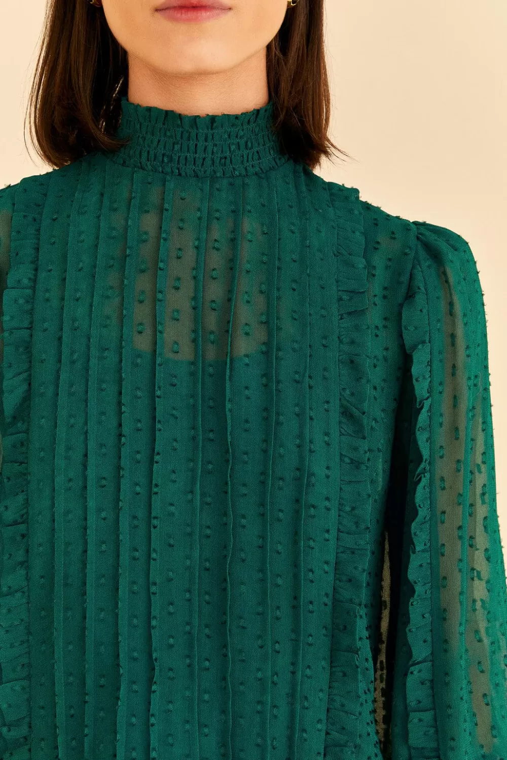 Emerald Ruffle Long Sleeve Blouse | FARM Rio Best
