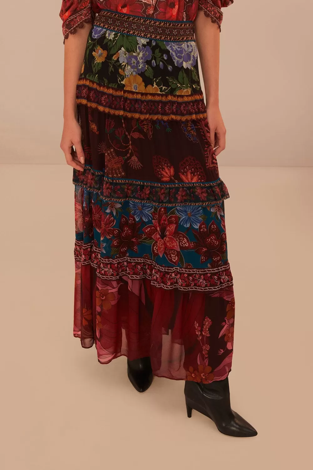 Floral Mix Ruffle Maxi Skirt | FARM Rio Hot