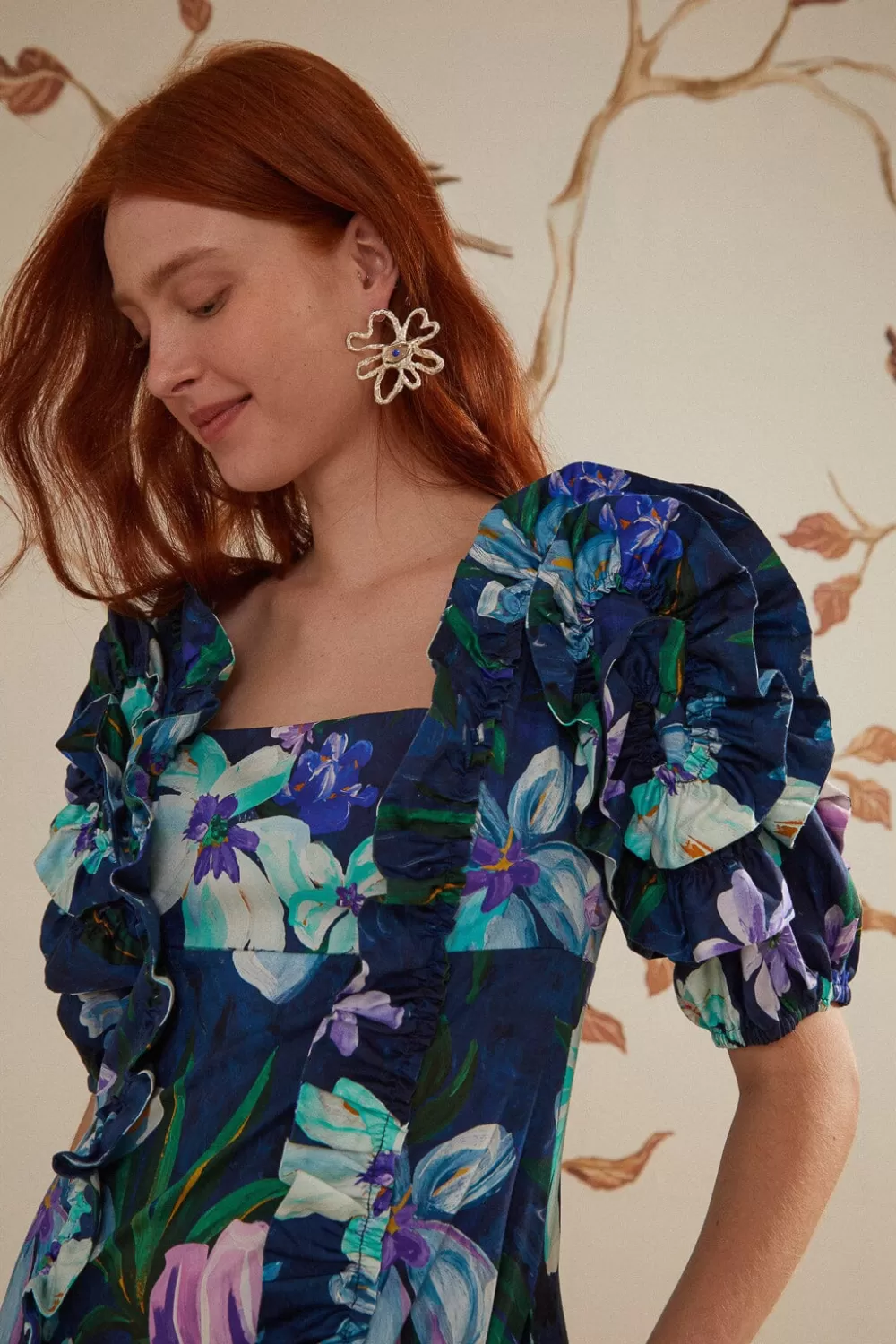Floraline Ruffle Short Sleeve Midi Dress | FARM Rio Shop