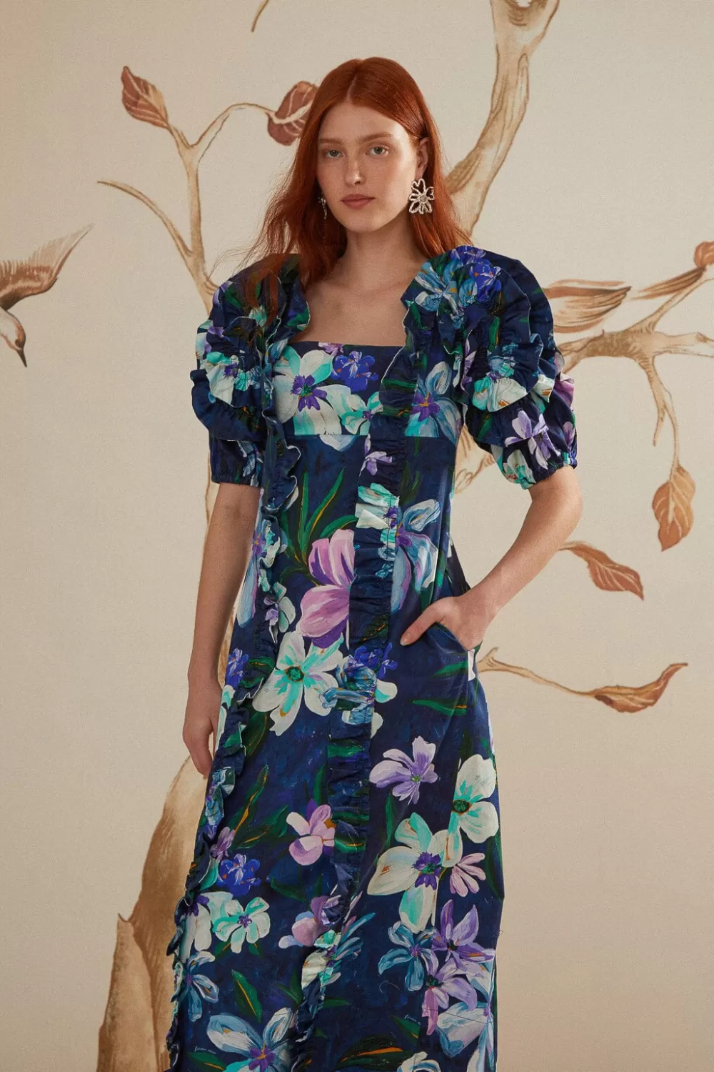 Floraline Ruffle Short Sleeve Midi Dress | FARM Rio Shop