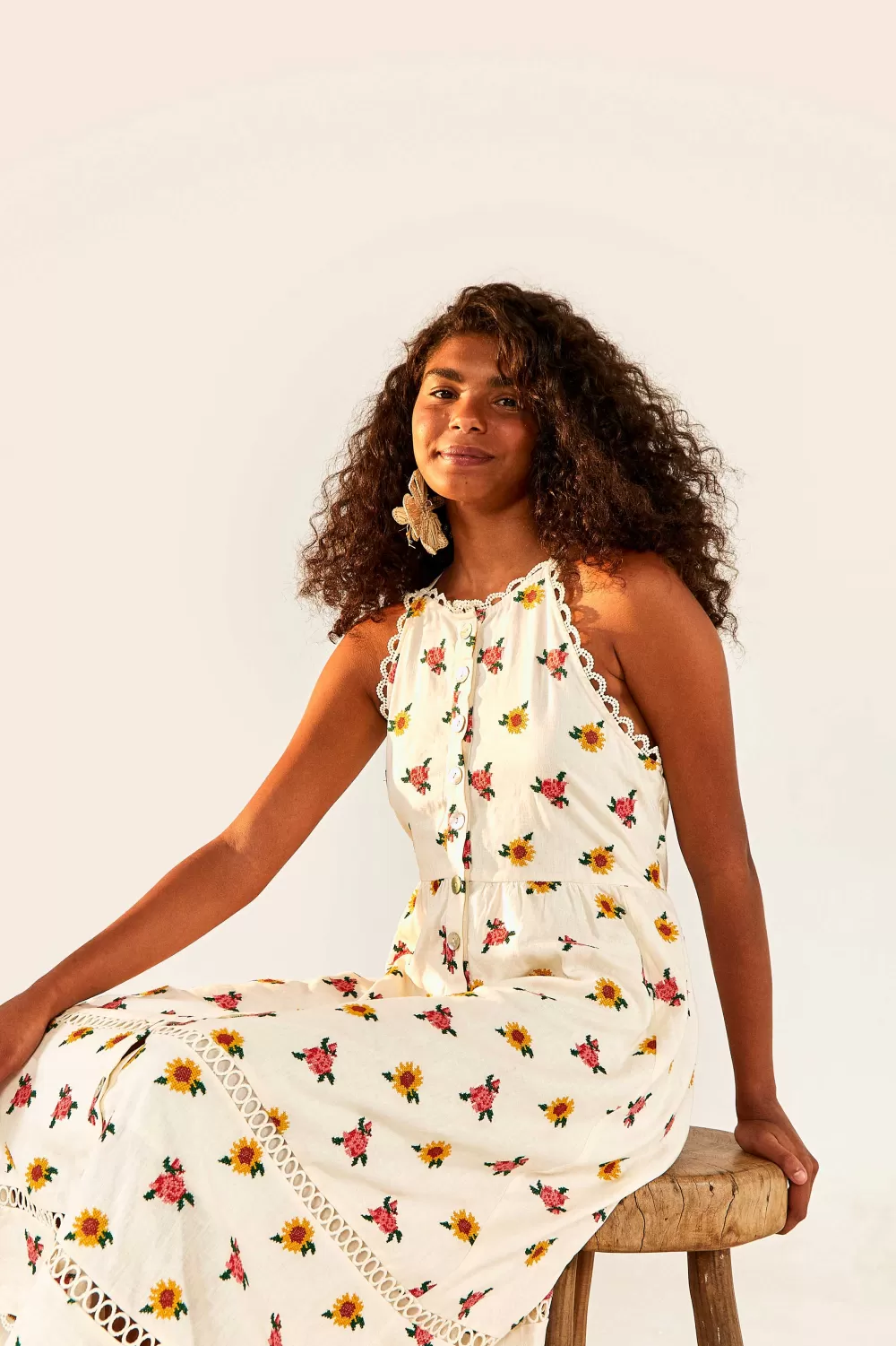 Flowers Midi Dress | Mixed Cross Stitch Print | FARM Rio Store