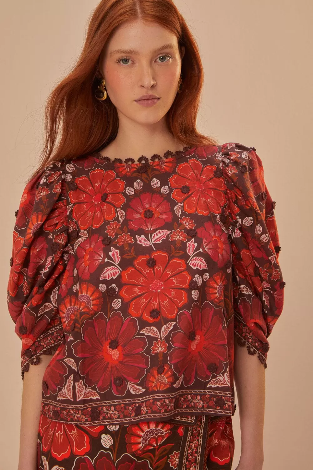 Gigi Tapestry Brown Blouse | FARM Rio Cheap