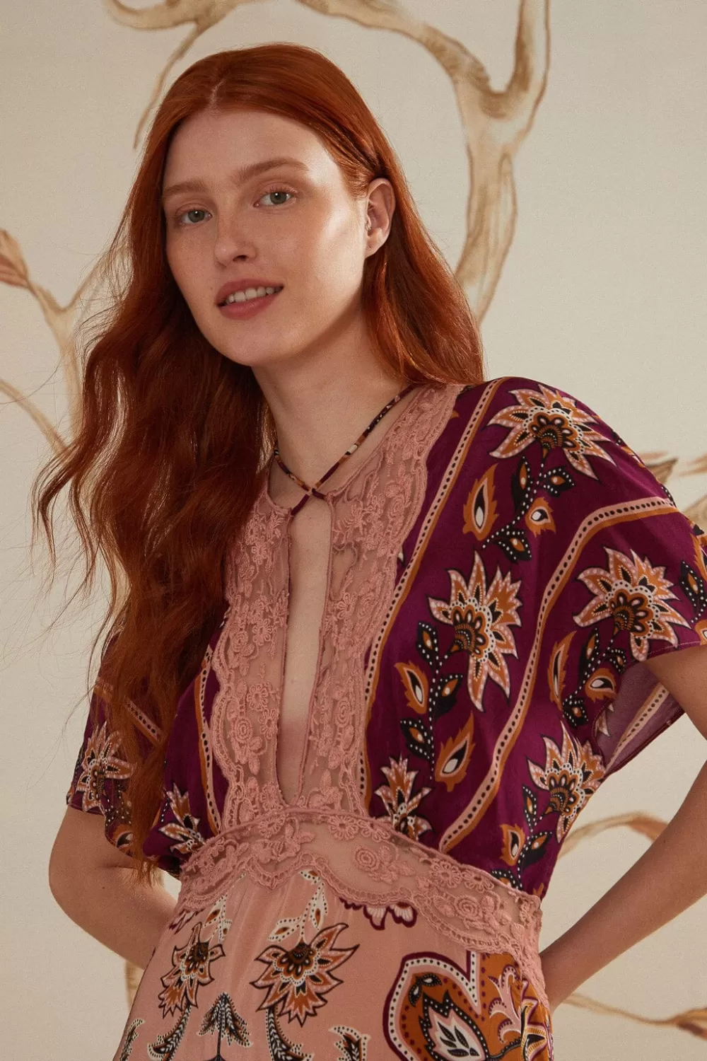 Glam Tapestry Burgundy Laces Short Sleeve Maxi Dress | FARM Rio Best Sale