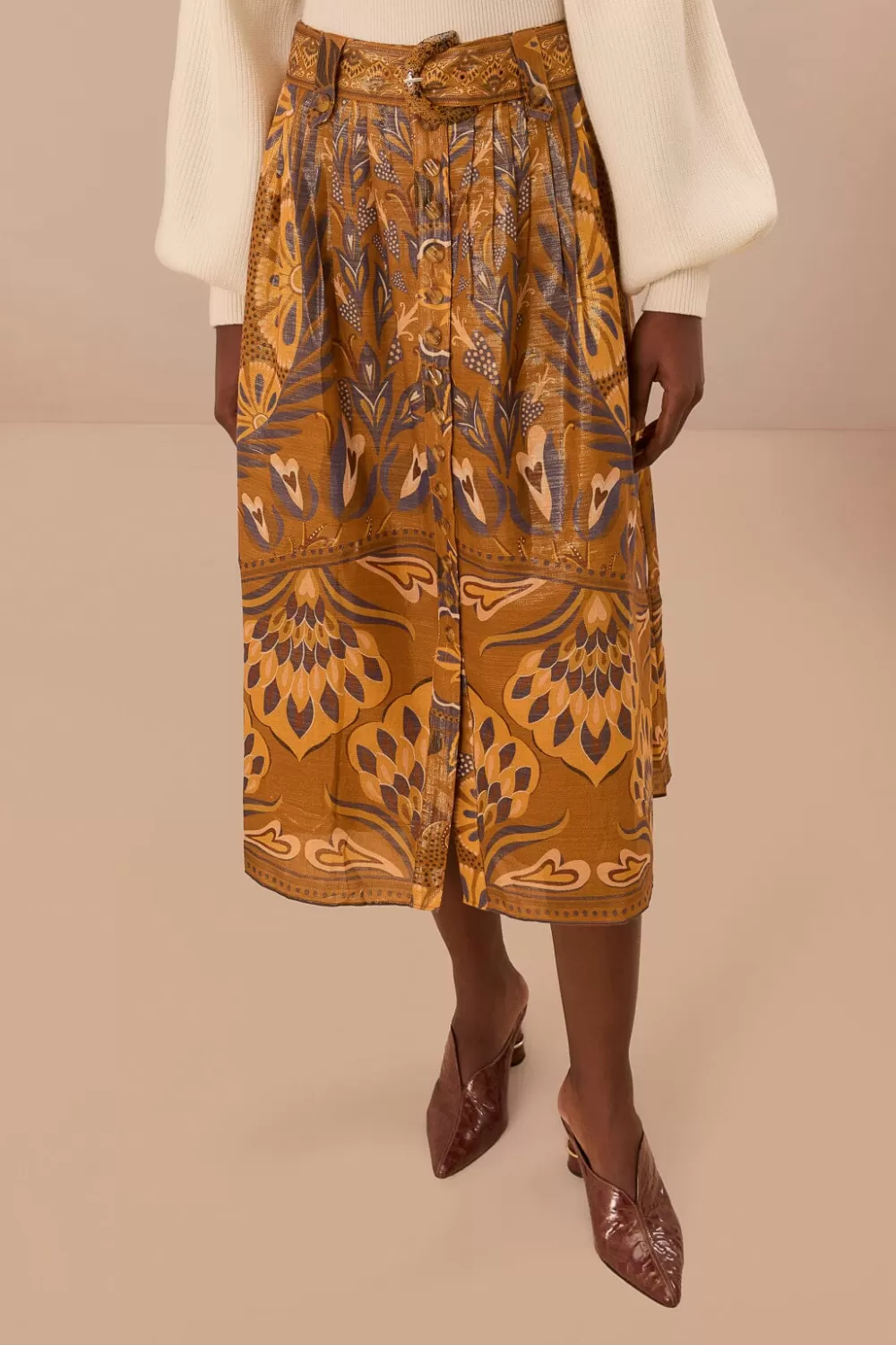 Gold Heart Forest Midi Skirt | FARM Rio Sale