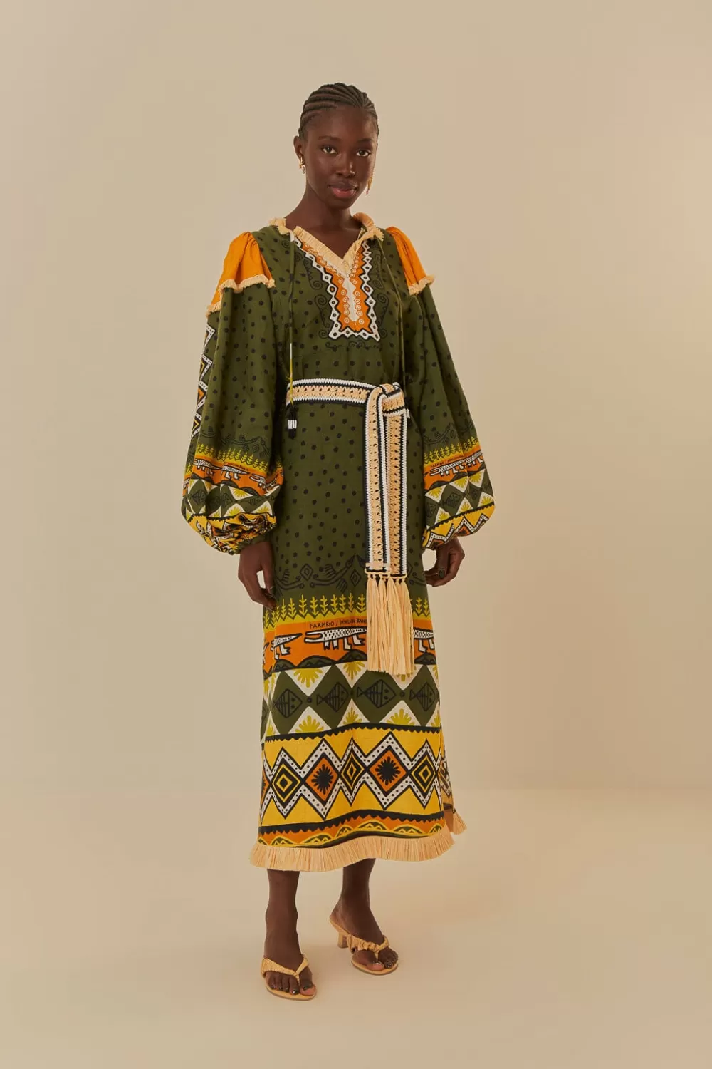 Green Creation Long Sleeve Midi Dress | FARM Rio Fashion