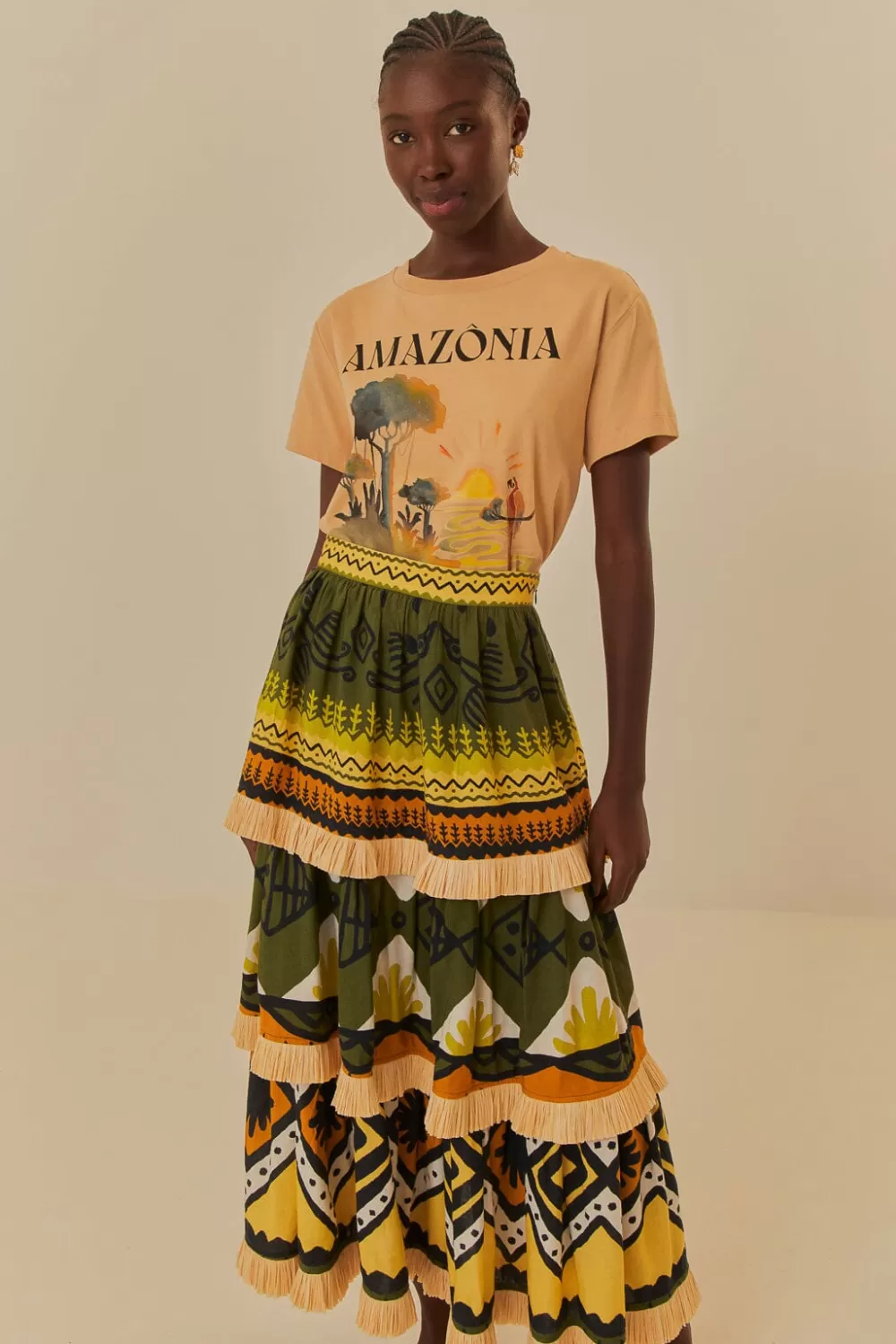 Green Creation Midi Skirt | FARM Rio Online