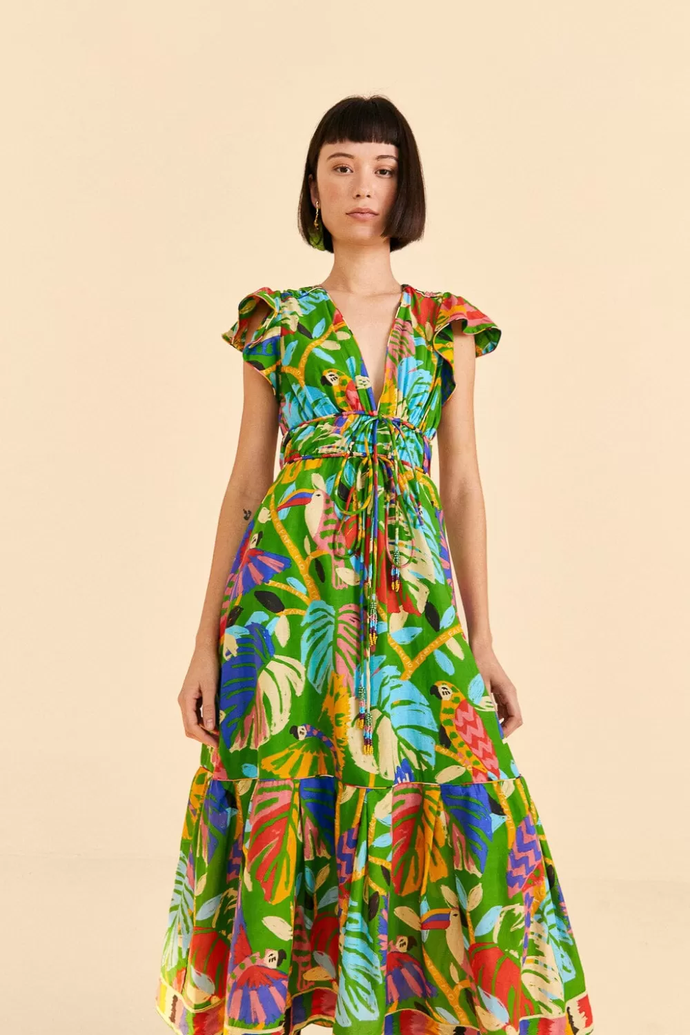 Green Forest Birds Midi Dress | FARM Rio Cheap
