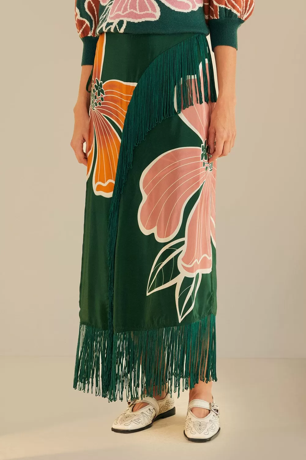 Green Honolulu Flowers Fringe Maxi Skirt | FARM Rio Best