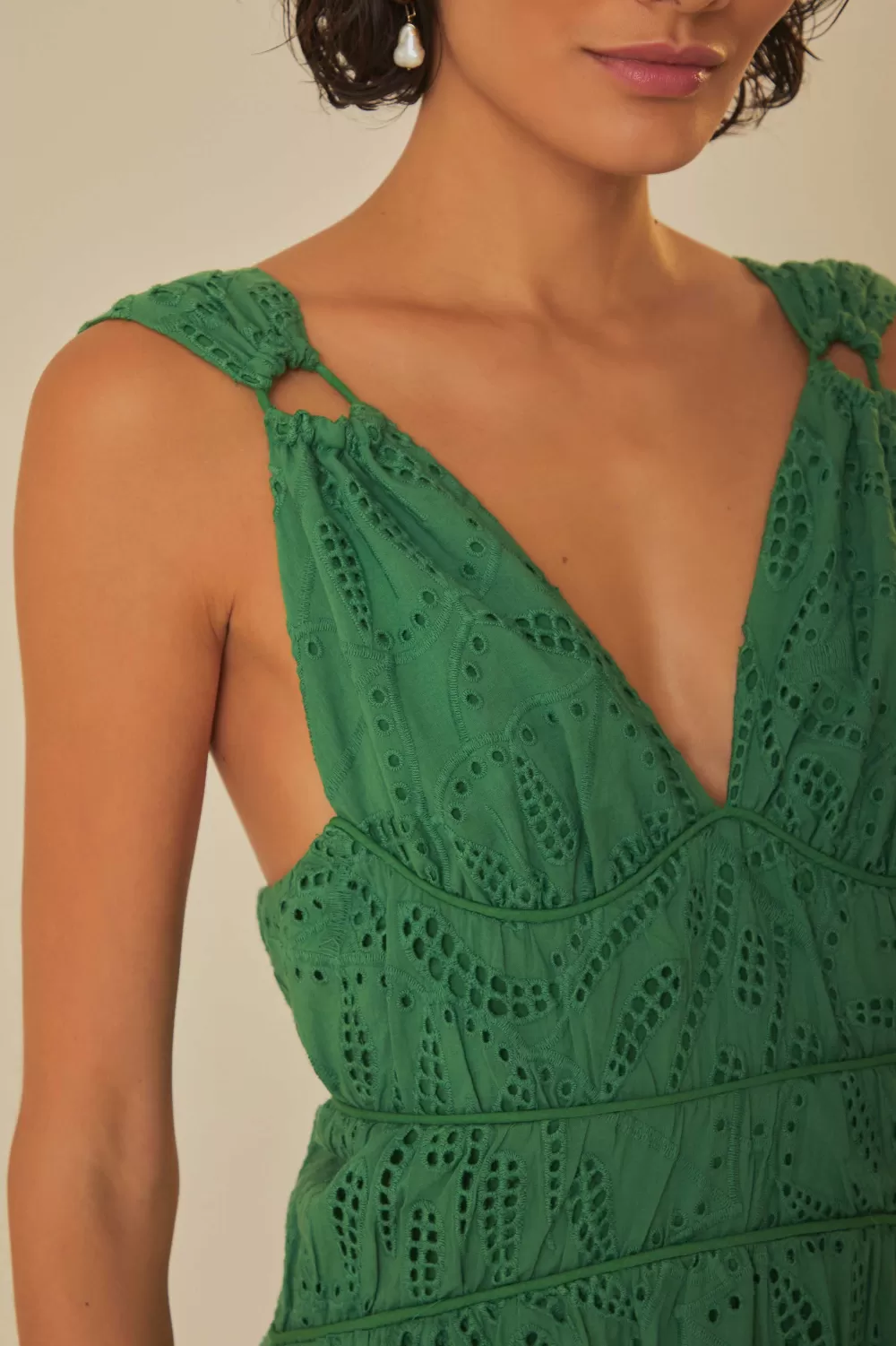 Green Monstera Corset Eyelet Maxi Dress | FARM Rio Online