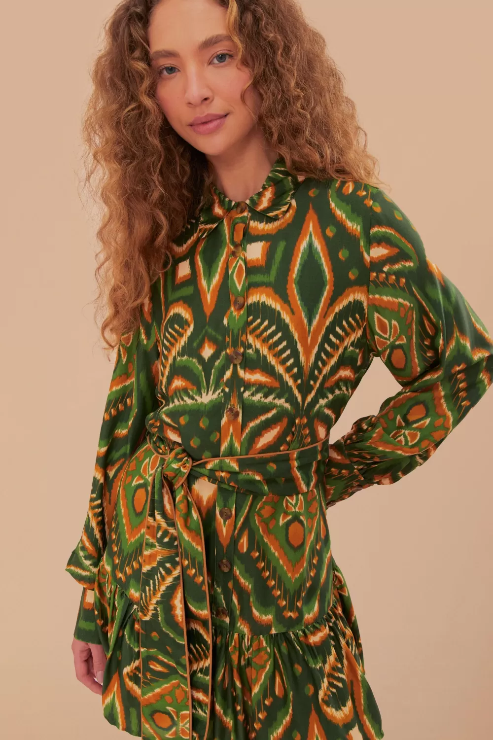 Green Pineapple Ikat LENZING™ ECOVERO™ Viscose Mini Dress | FARM Rio Cheap