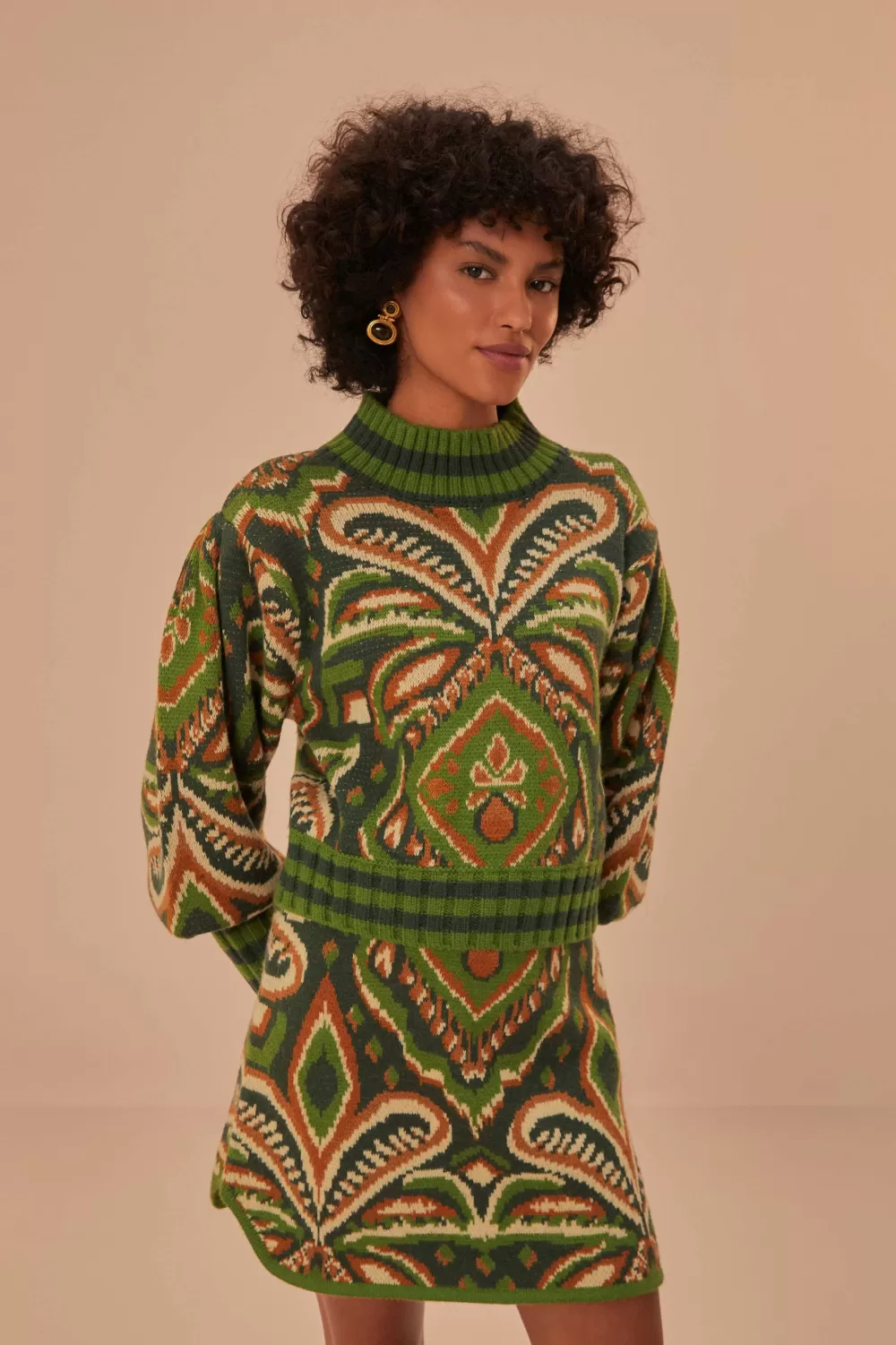 Green Pinneaple Ikat Knit Mini Skirt | FARM Rio Fashion