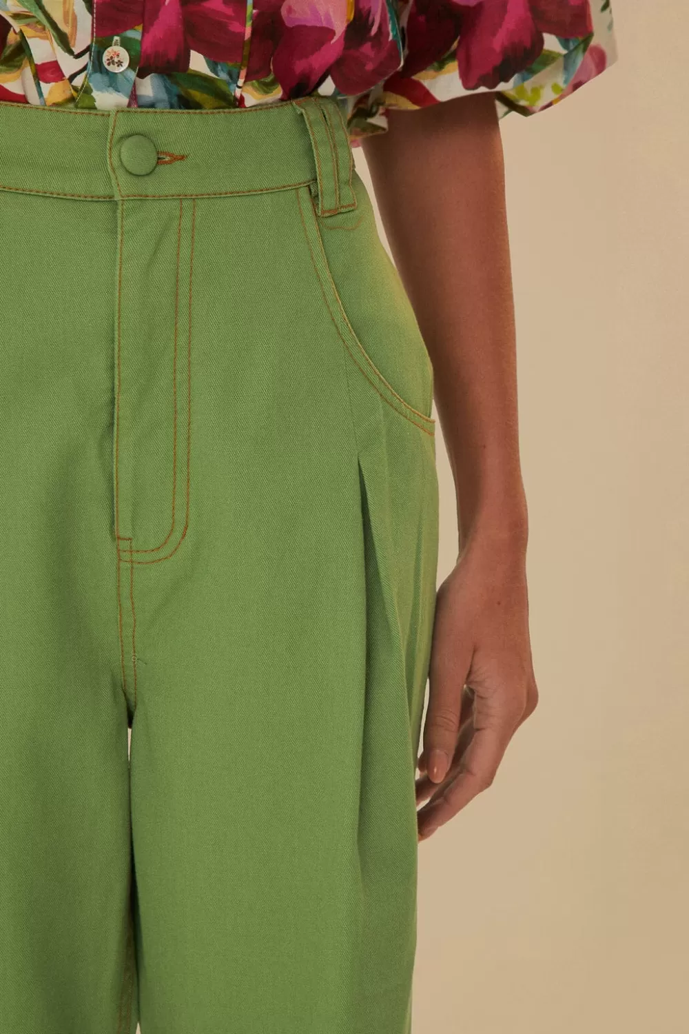 Green Pleat Pants | FARM Rio Cheap