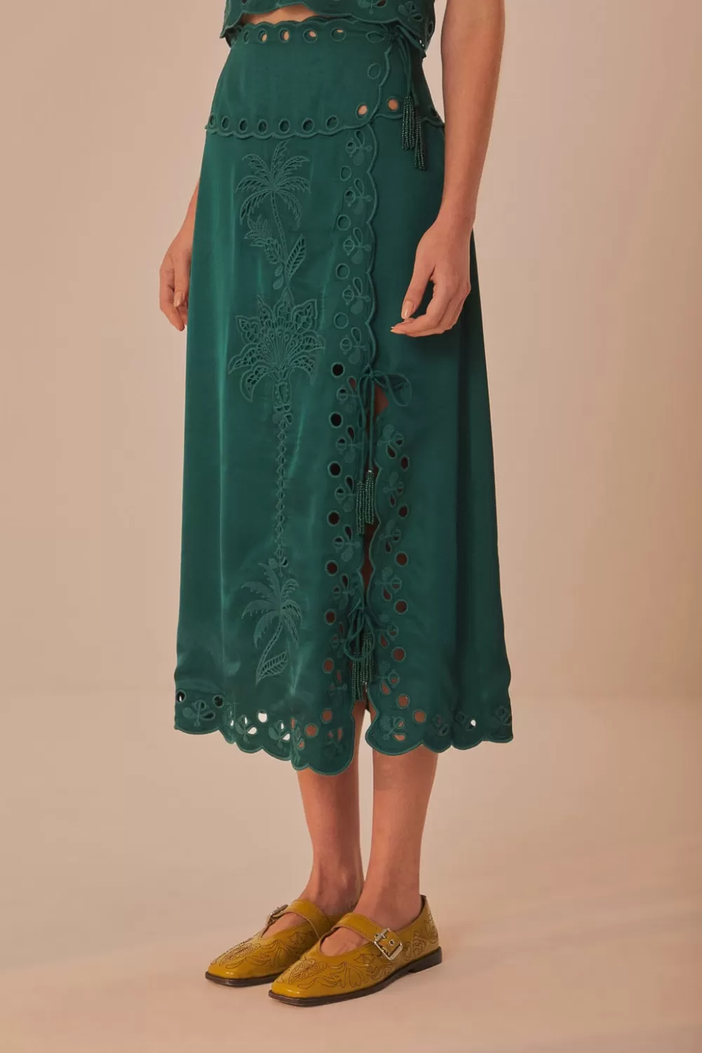 Green Richelieu Midi Skirt | FARM Rio Flash Sale