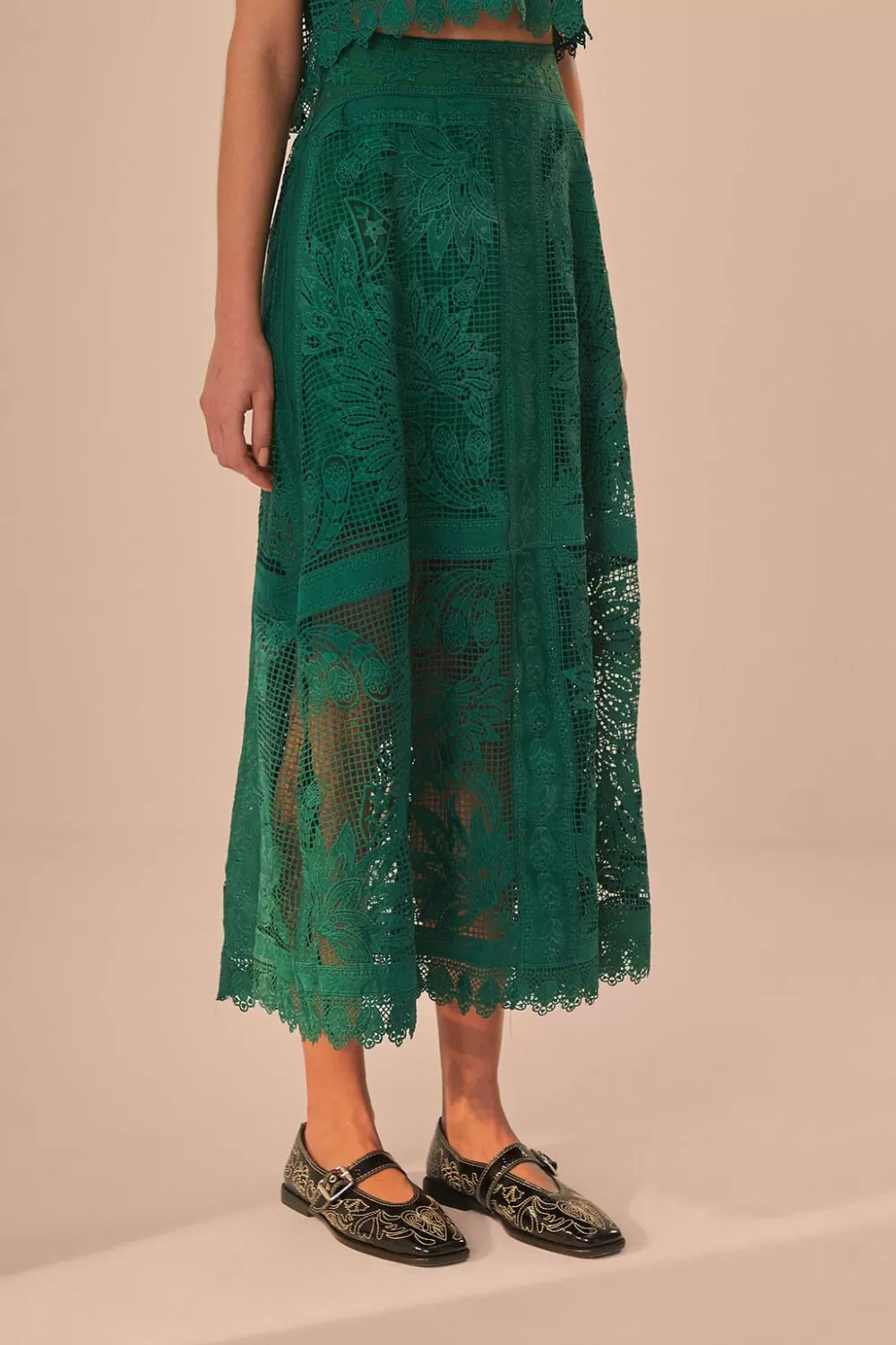 Green Toucans Guipure Midi Skirt | FARM Rio Best Sale