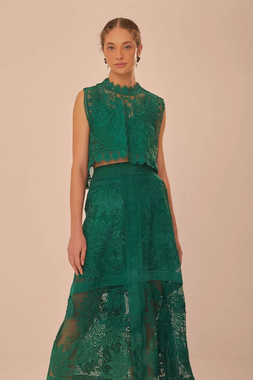 Green Toucans Guipure Midi Skirt | FARM Rio Best Sale