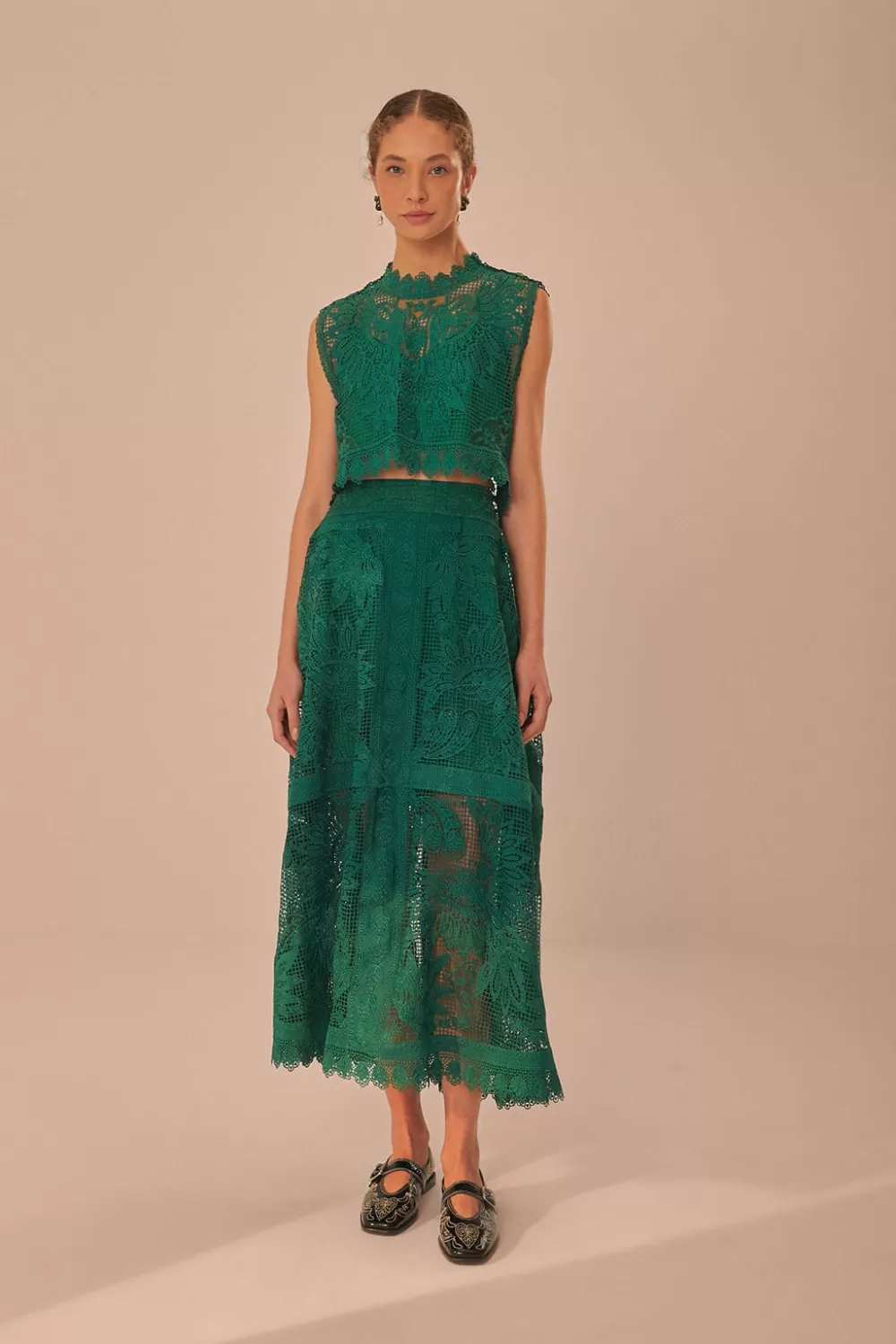 Green Toucans Guipure Sleeveless Top | FARM Rio Flash Sale