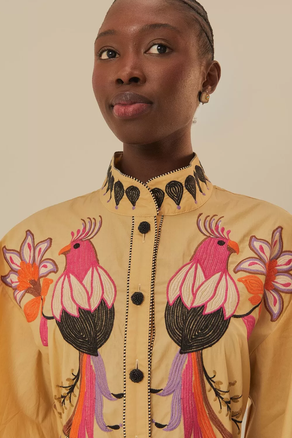 Khaki Flower Bird Embroidered Midi Dress | FARM Rio Best