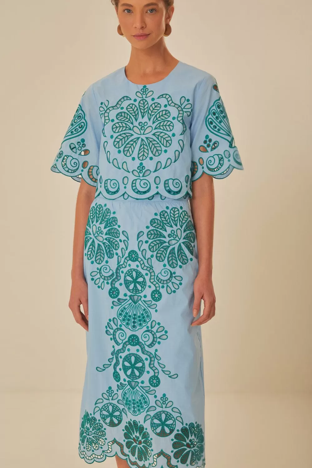 Light Blue And Green Graphic Richelieu Midi Skirt | FARM Rio Hot