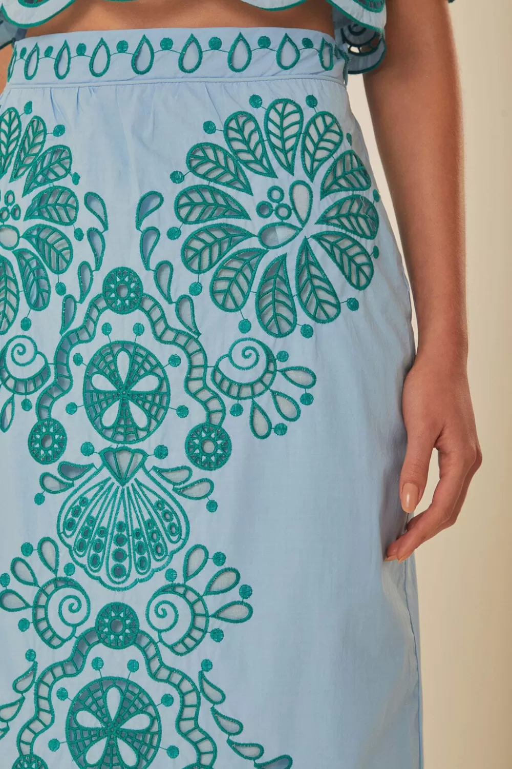 Light Blue And Green Graphic Richelieu Midi Skirt | FARM Rio Hot