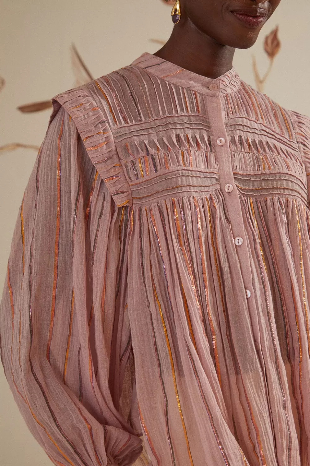 Light Pink Pleated Yoke Long Sleeve Blouse | FARM Rio Hot