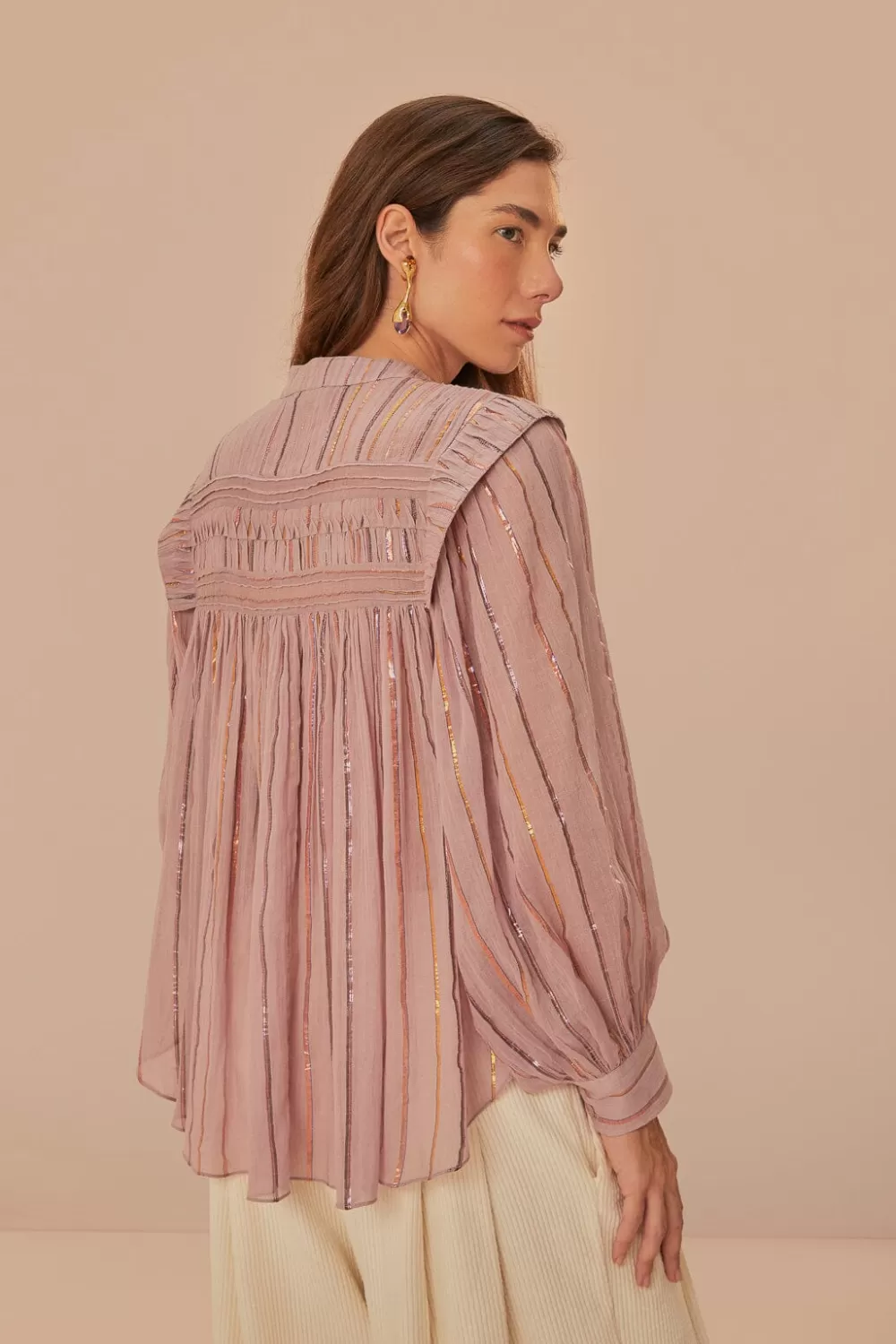Light Pink Pleated Yoke Long Sleeve Blouse | FARM Rio Hot