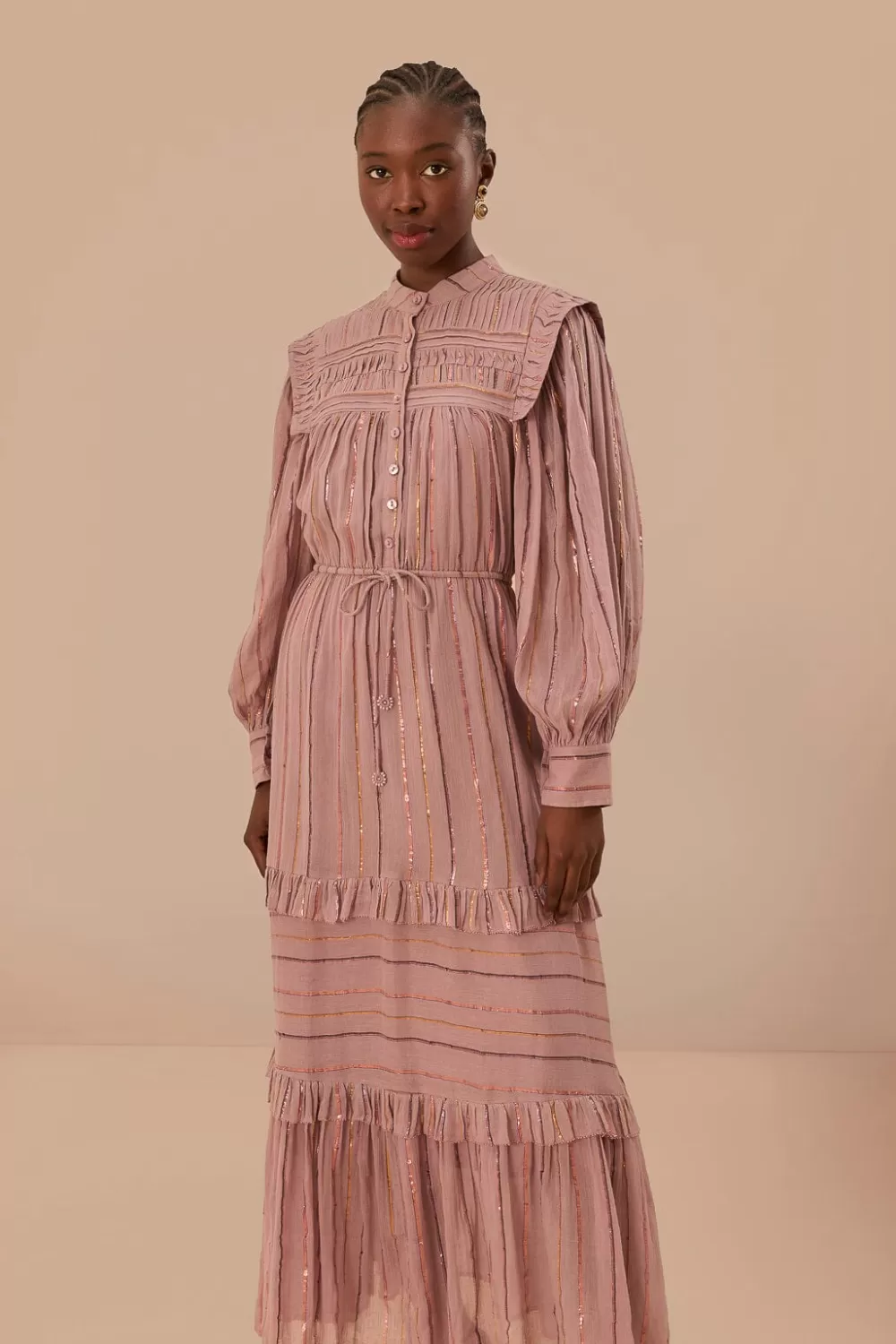 Light Pink Pleated Yoke Tiered Maxi Dress | FARM Rio Hot