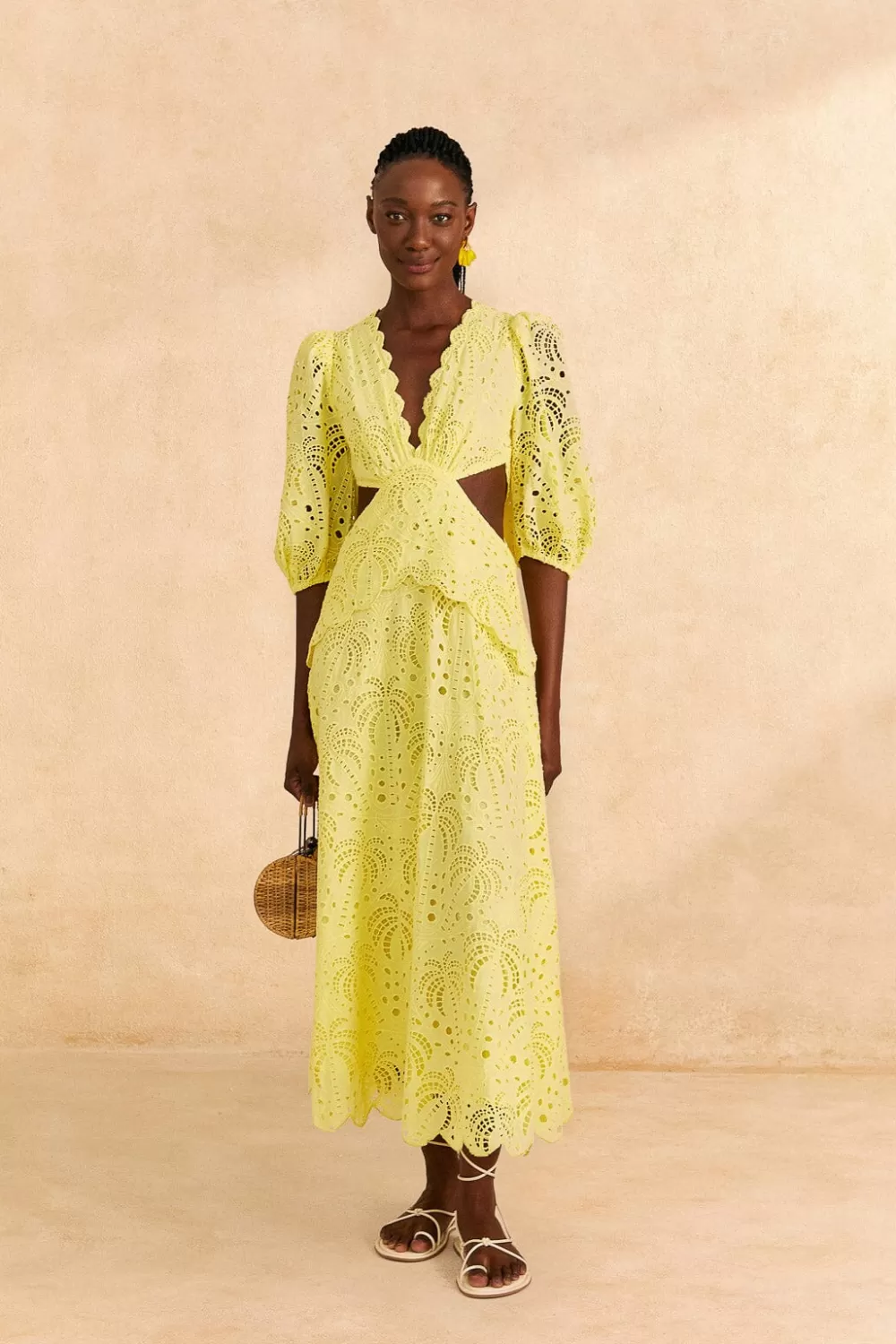 Light Yellow Richelieu Midi Dress | FARM Rio Fashion