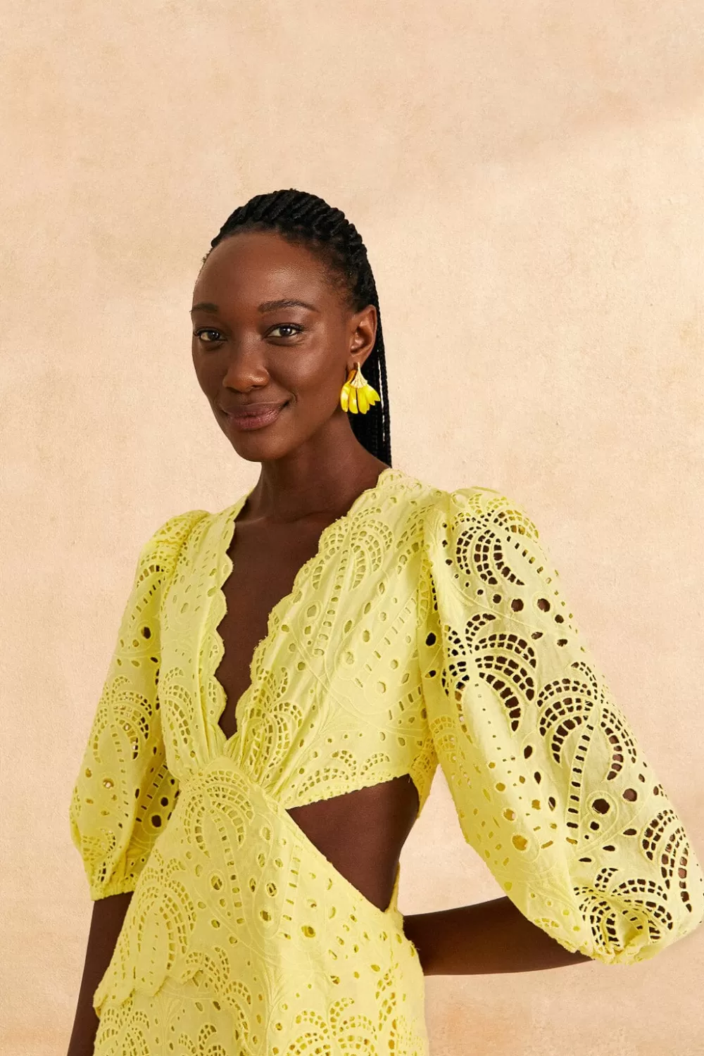 Light Yellow Richelieu Midi Dress | FARM Rio Fashion