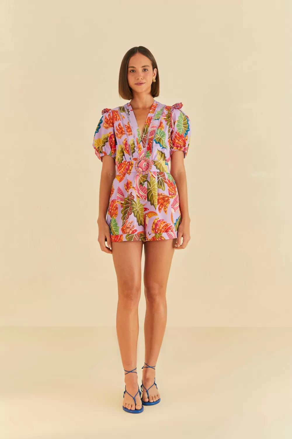 Lilac Romper | V neck | Beaks & Bananas Print | FARM Rio Hot