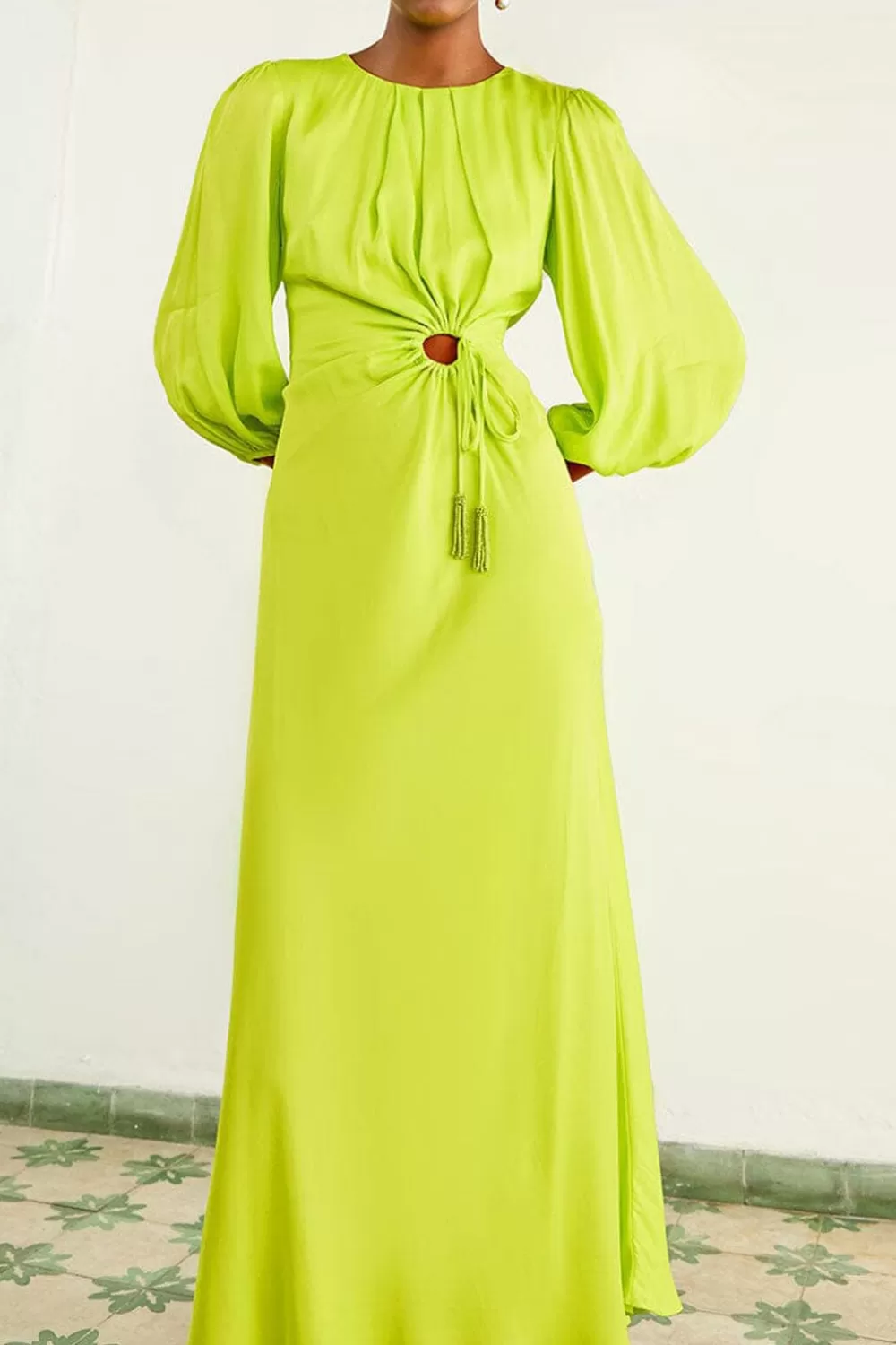 Lime Circle Cut Out Lenzing™ Ecovero™ Viscose Midi Dress | FARM Rio Cheap