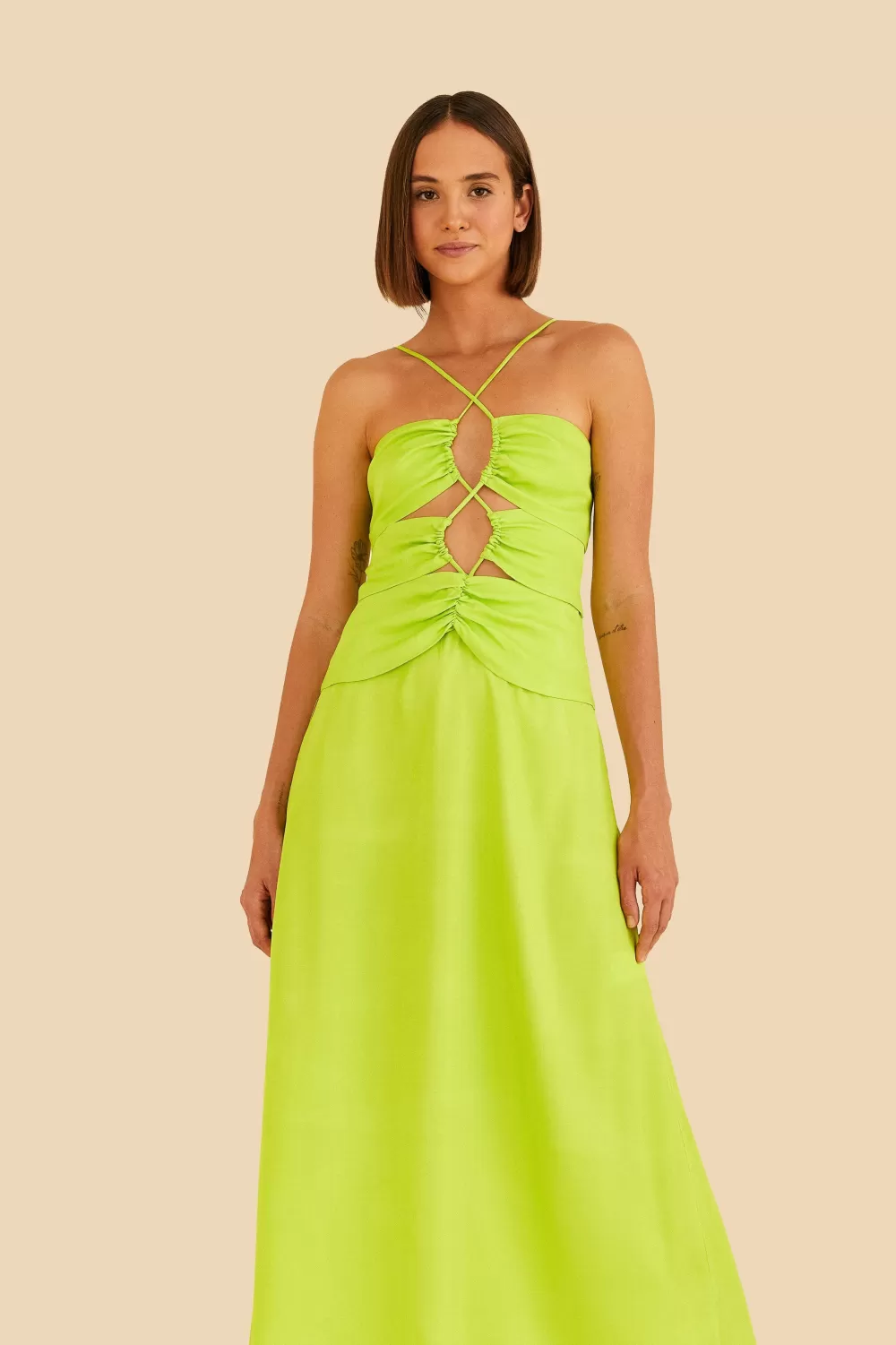 Lime Green Lenzing™ Ecovero™ Viscose Sleeveless Midi Dress | FARM Rio Sale