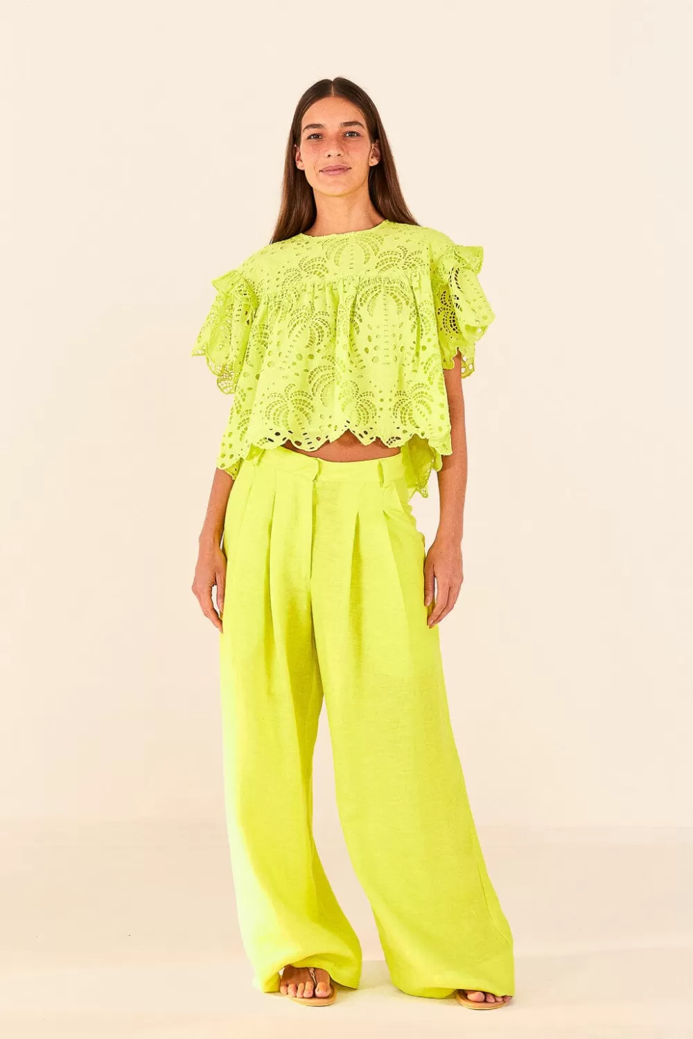 Lime Green Palm Tree Richelieu Blouse | FARM Rio Cheap