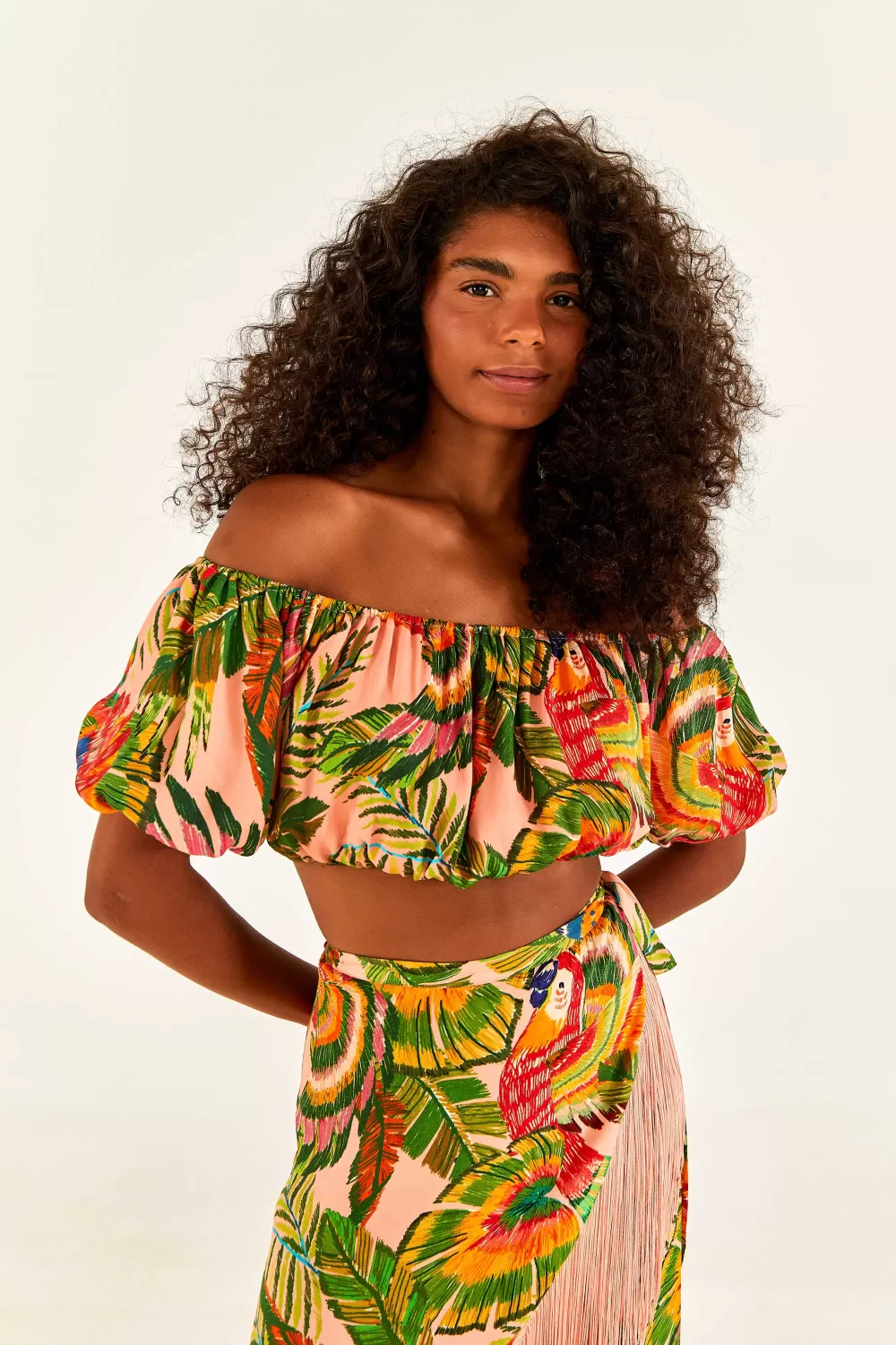 Macaw Leaves Off Shoulder Crop Top | FARM Rio Discount