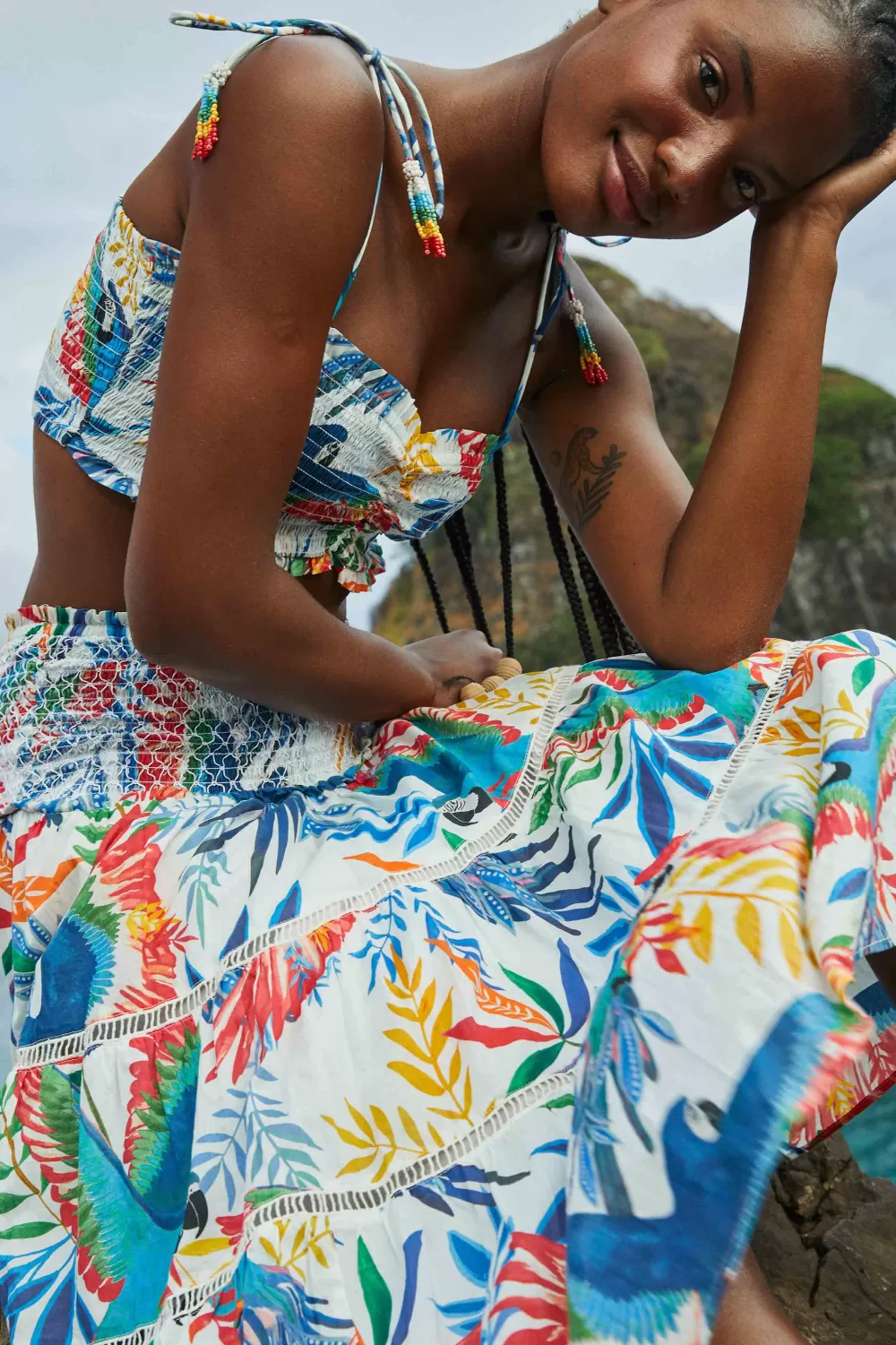 Macaw Wind Smocked Midi Skirt | FARM Rio Clearance