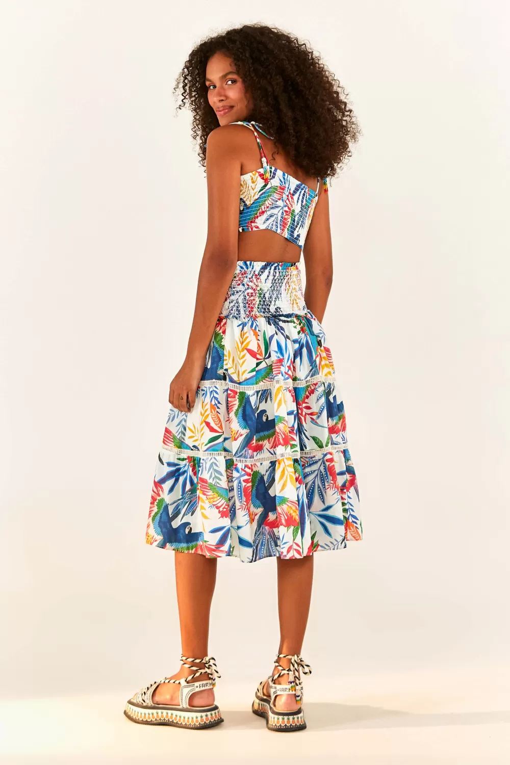 Macaw Wind Smocked Midi Skirt | FARM Rio Clearance