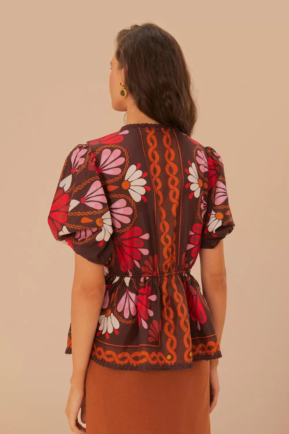 Miranda Brown Short Sleeve Blouse | FARM Rio New